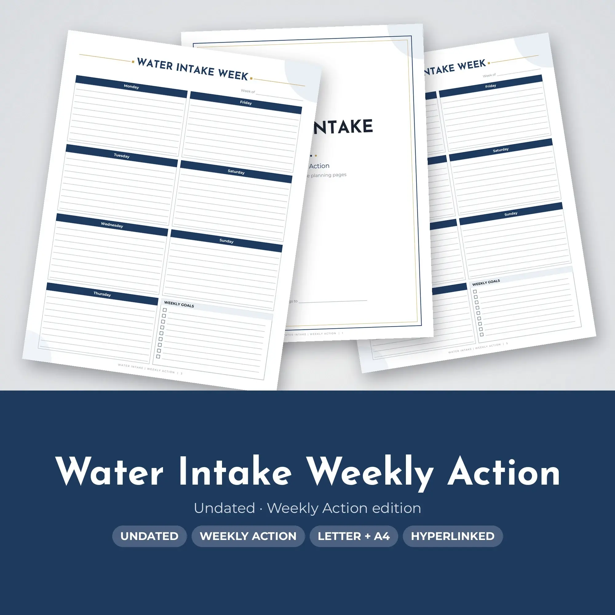 Water Intake Weekly Action Planner PDF - Navy preview