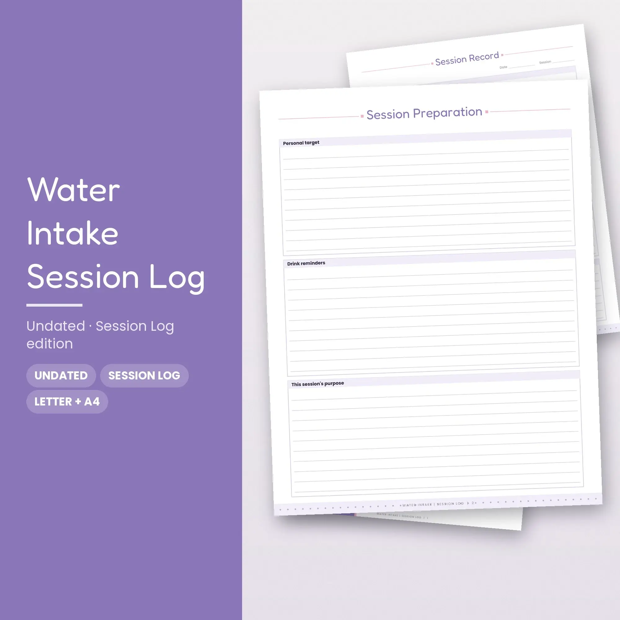 Water Intake Session Log Planner PDF - Lavender preview