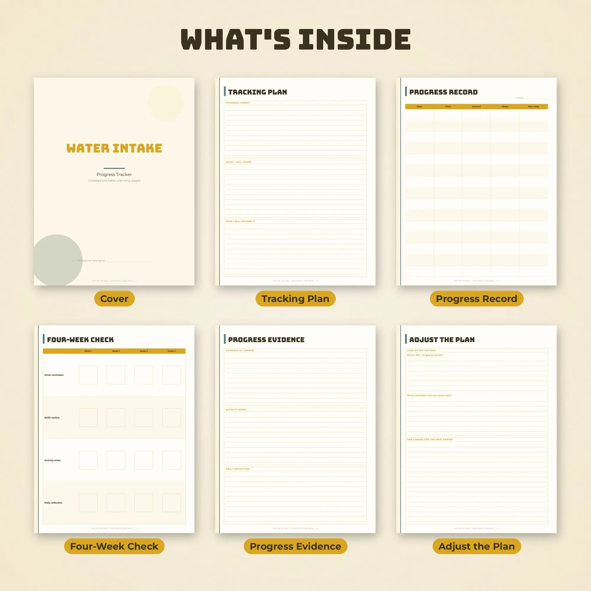 Water Intake Progress Tracker Planner PDF - Mustard, preview 2 of 2