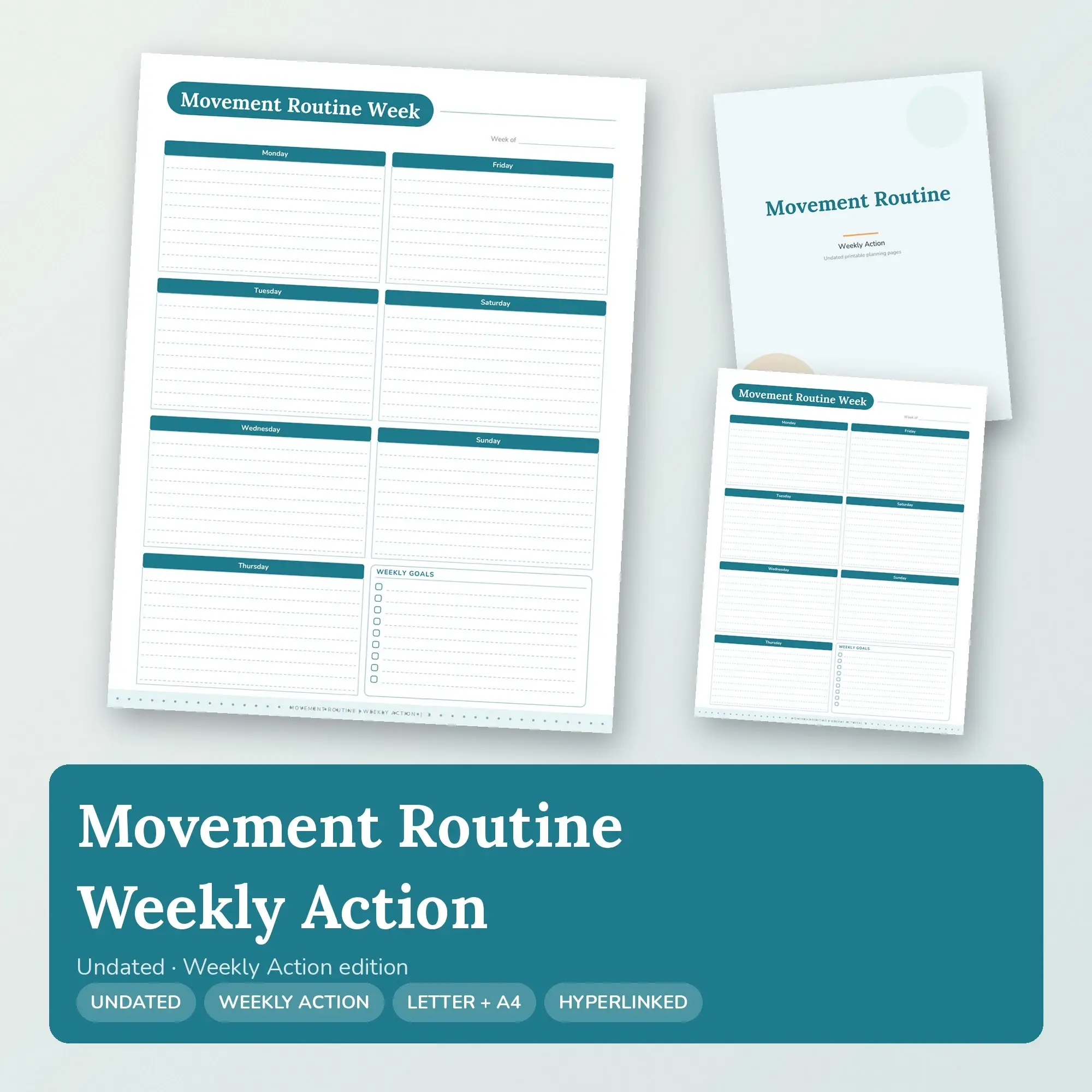 Movement Routine Weekly Action Planner PDF - Ocean Teal, preview 1 of 2