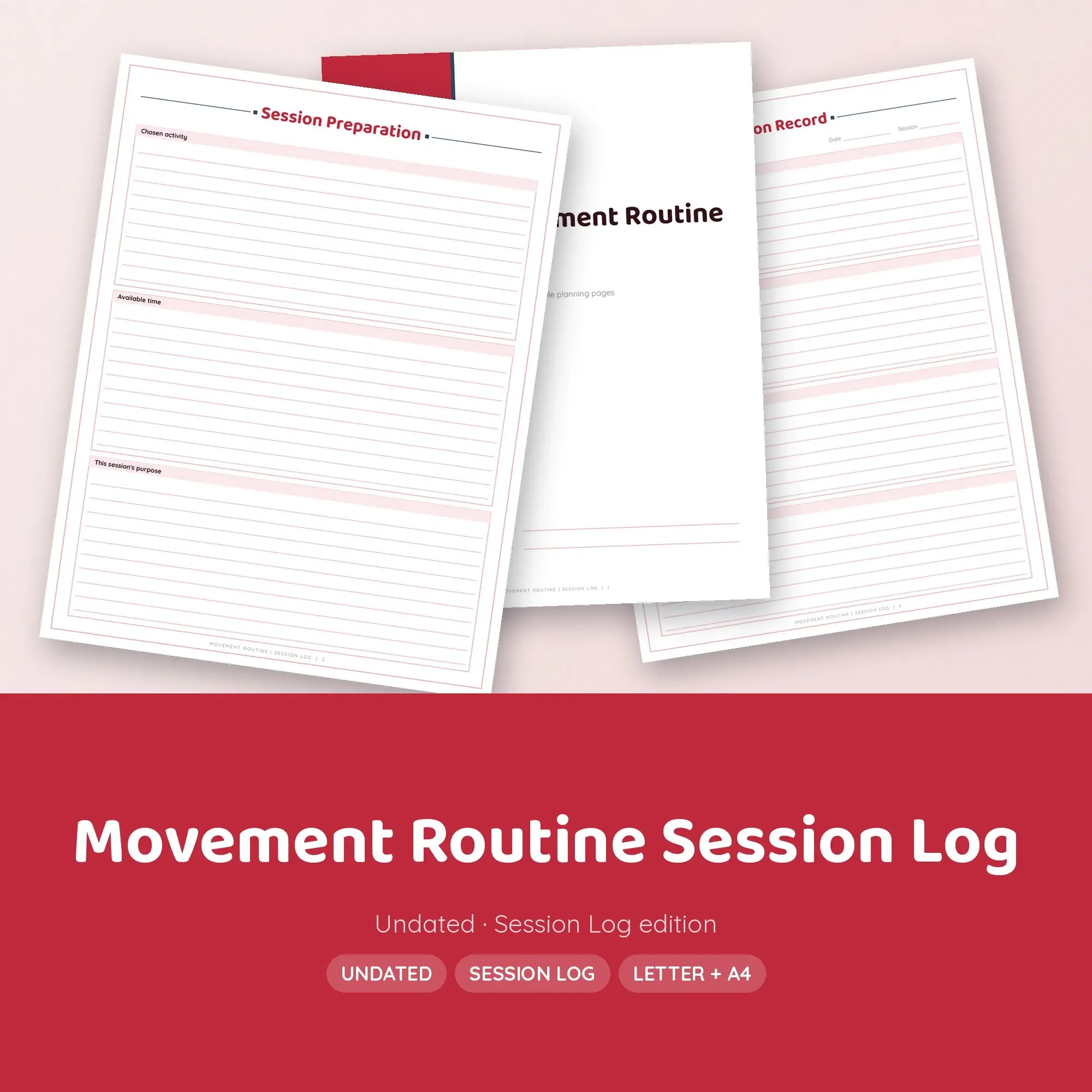 Movement Routine Session Log Planner PDF - Cherry preview