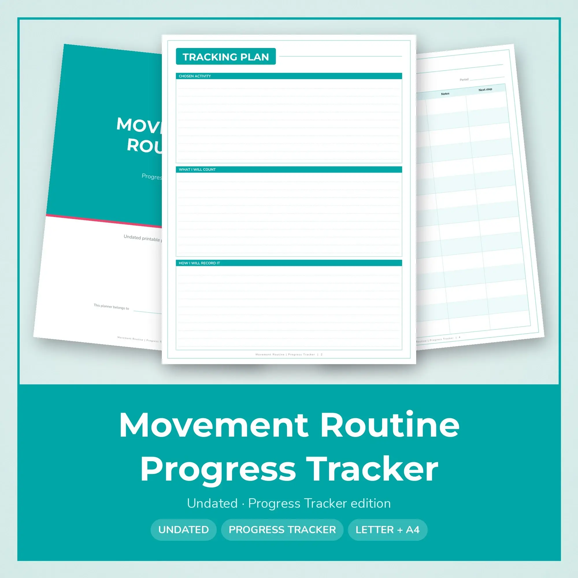 Movement Routine Progress Tracker Planner PDF - Aqua preview