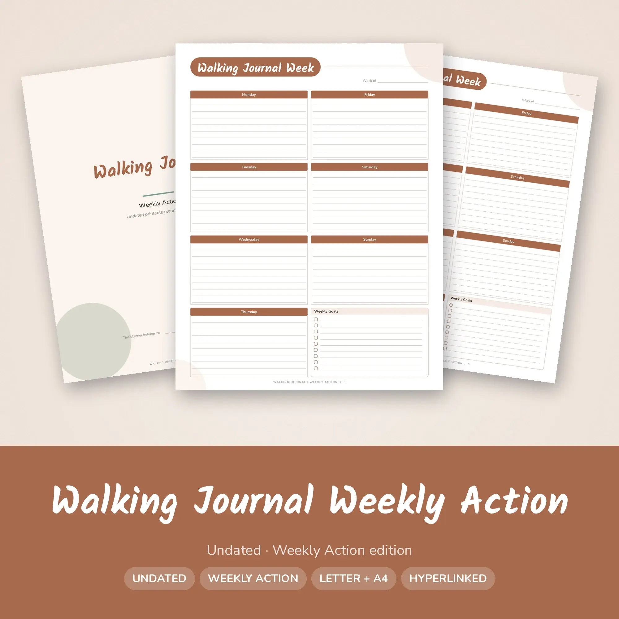 Walking Journal Weekly Action Planner PDF - Clay preview