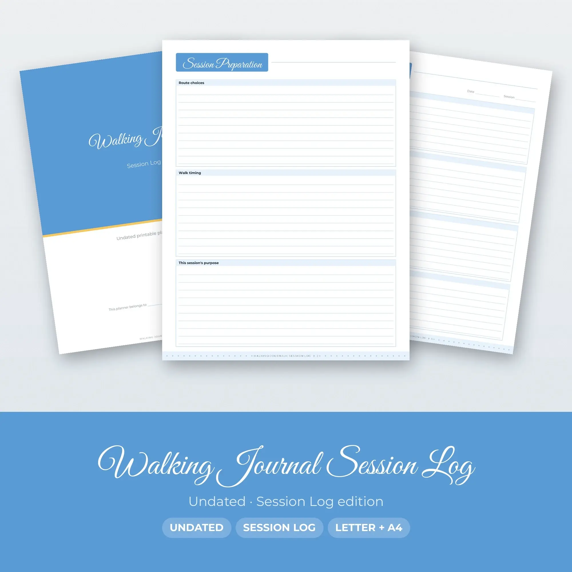 Walking Journal Session Log Planner PDF - Sky Blue preview