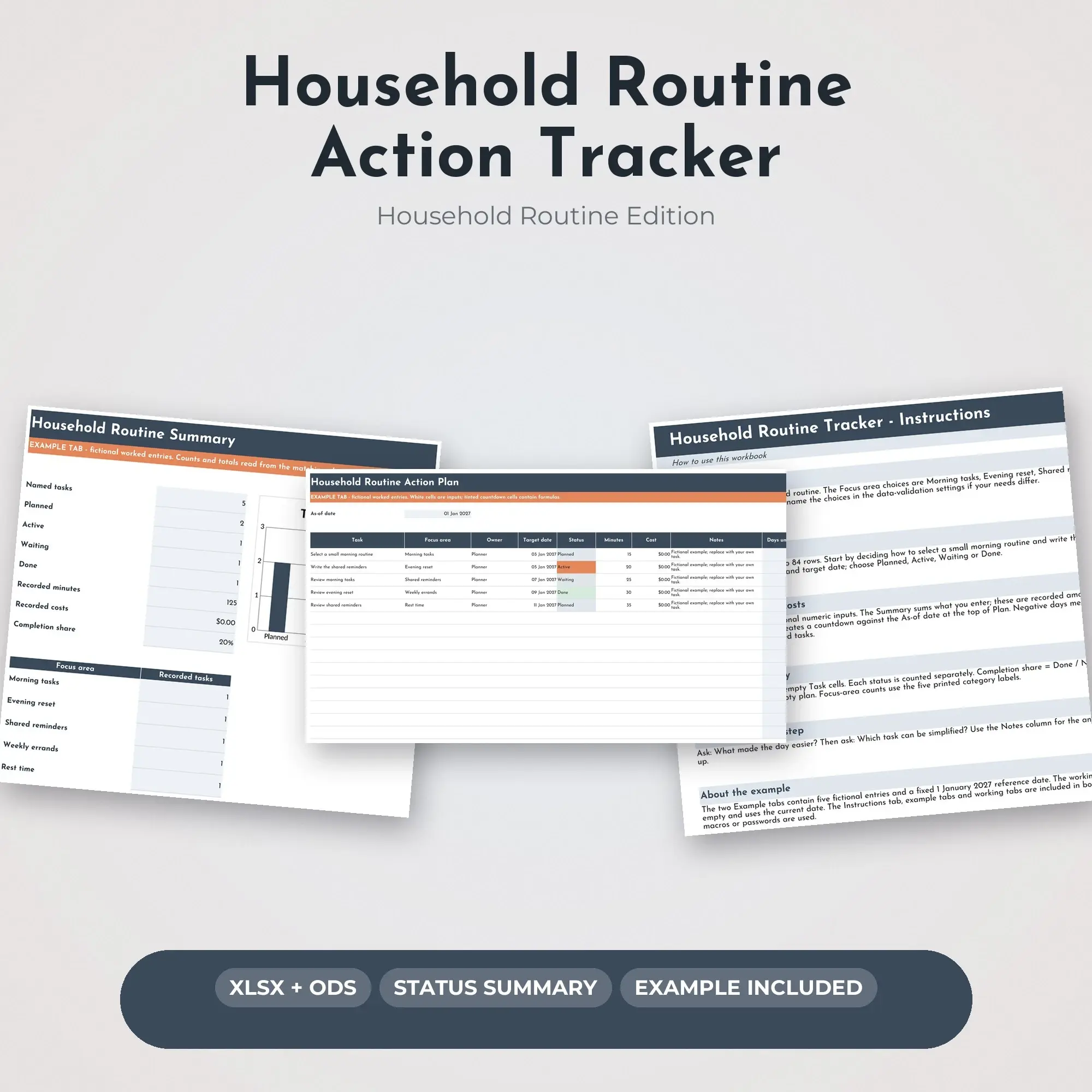 Household Routine Action Tracker Spreadsheet, XLSX + ODS preview