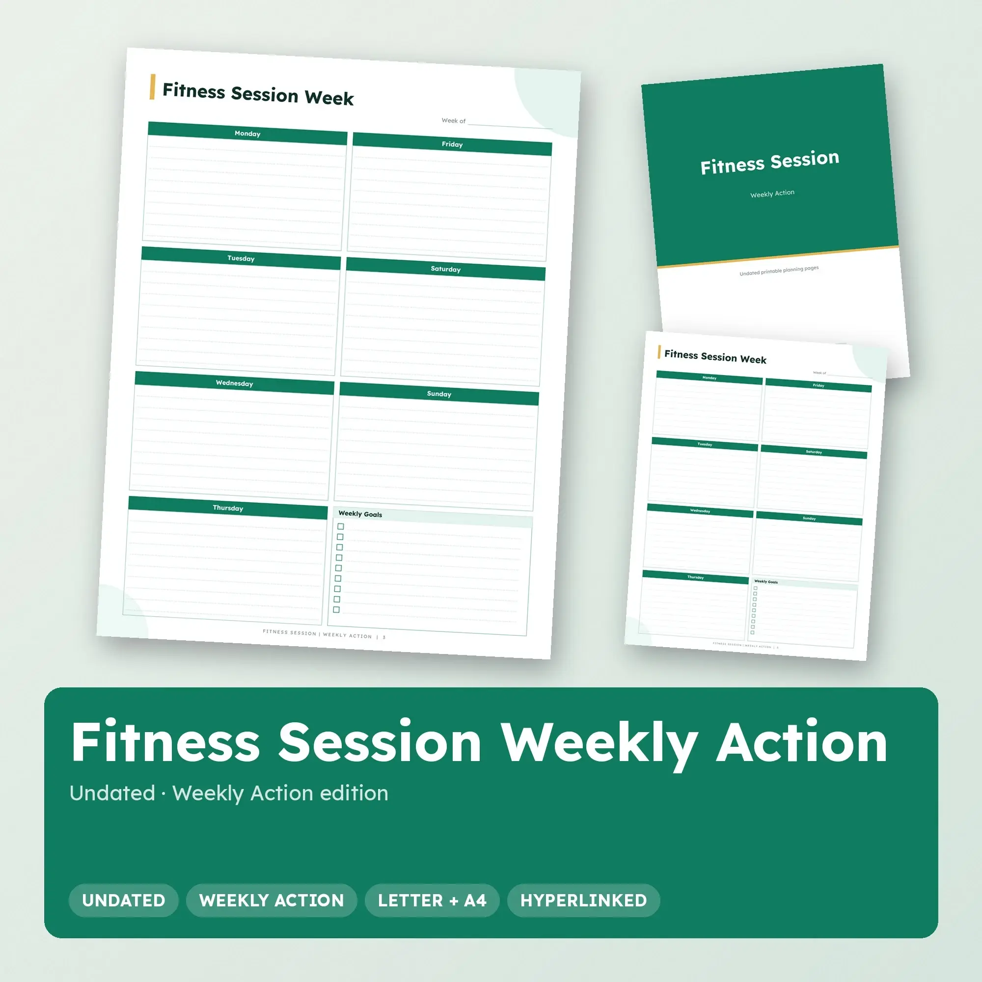 Fitness Session Weekly Action Planner PDF - Emerald preview