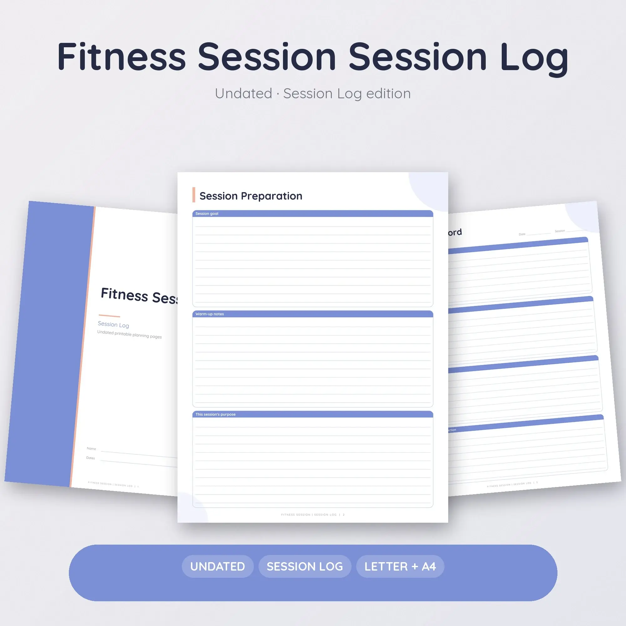Fitness Session Session Log Planner PDF - Periwinkle preview