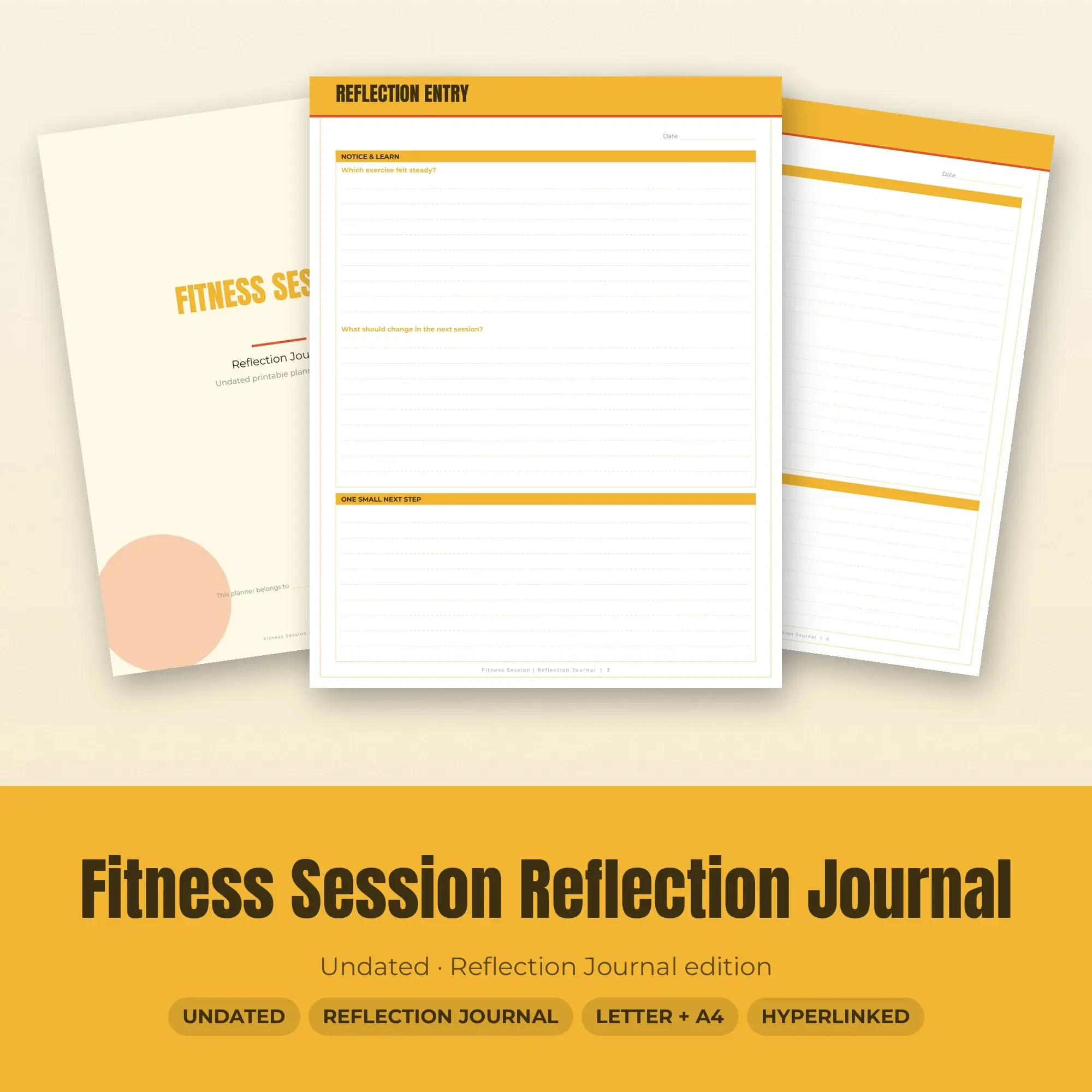 Fitness Session Reflection Journal Planner PDF - Sunshine preview