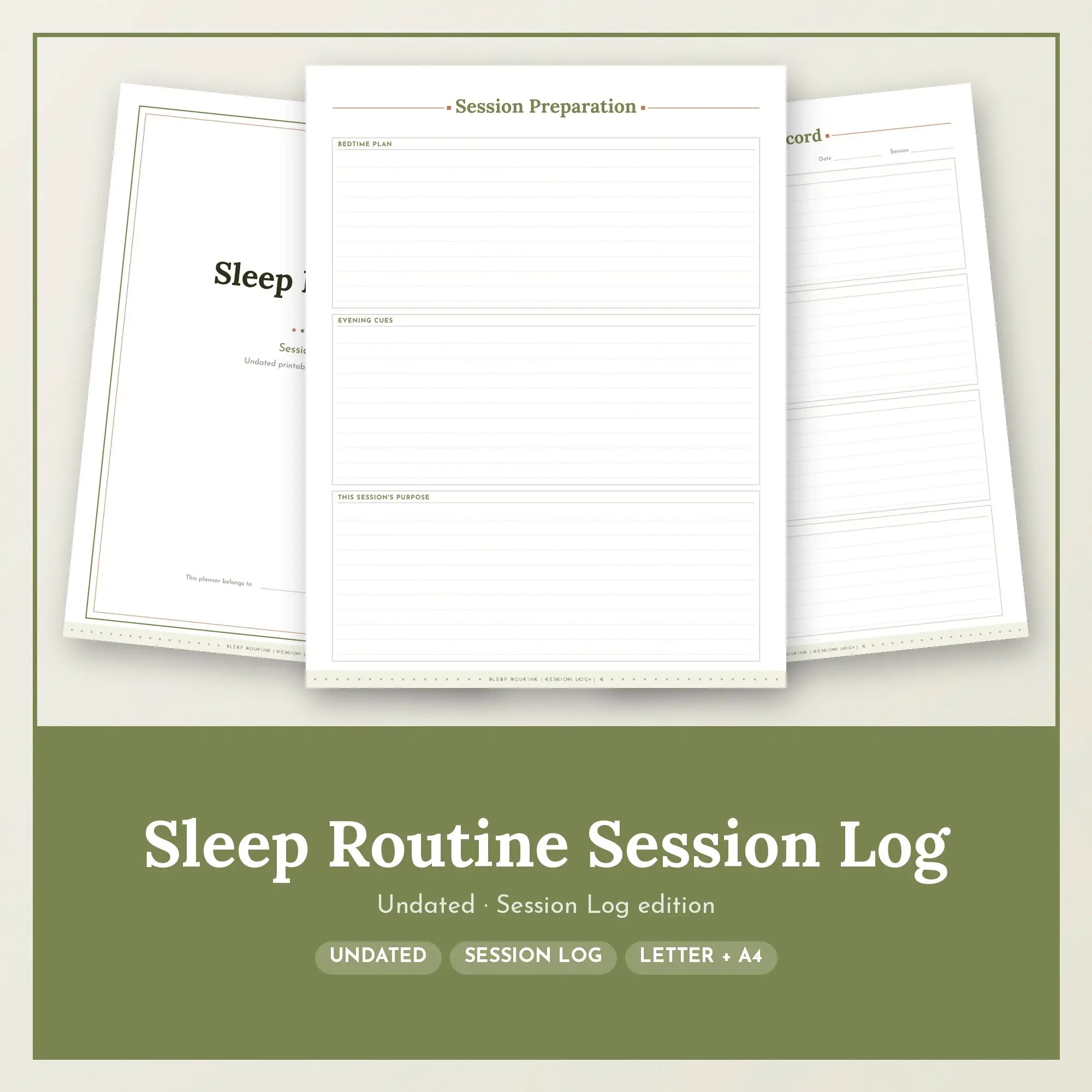 Sleep Routine Session Log Planner PDF - Olive preview