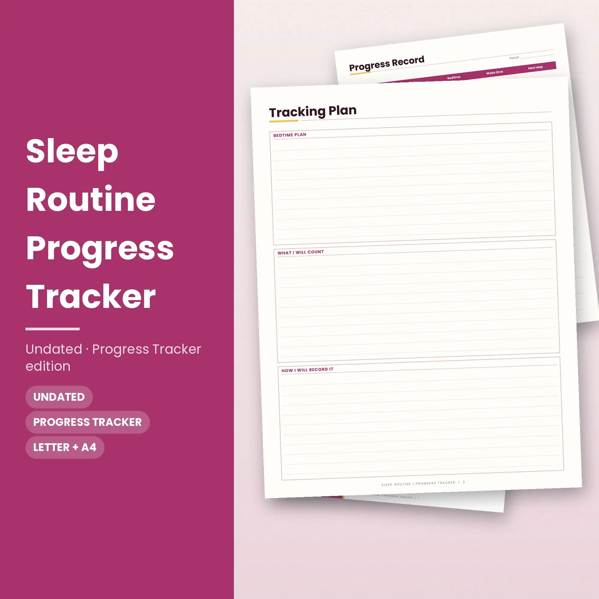 Sleep Routine Progress Tracker Planner PDF - Berry preview