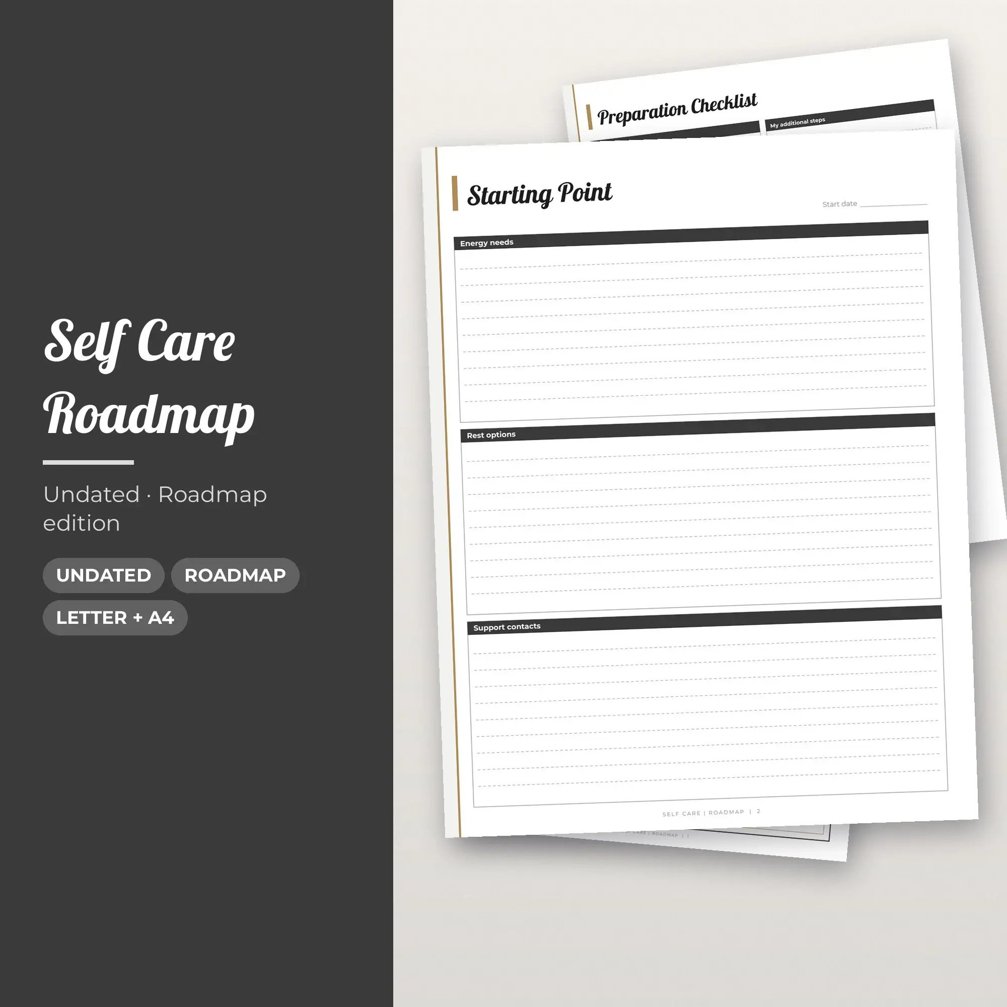 Self Care Roadmap Planner PDF - Charcoal preview