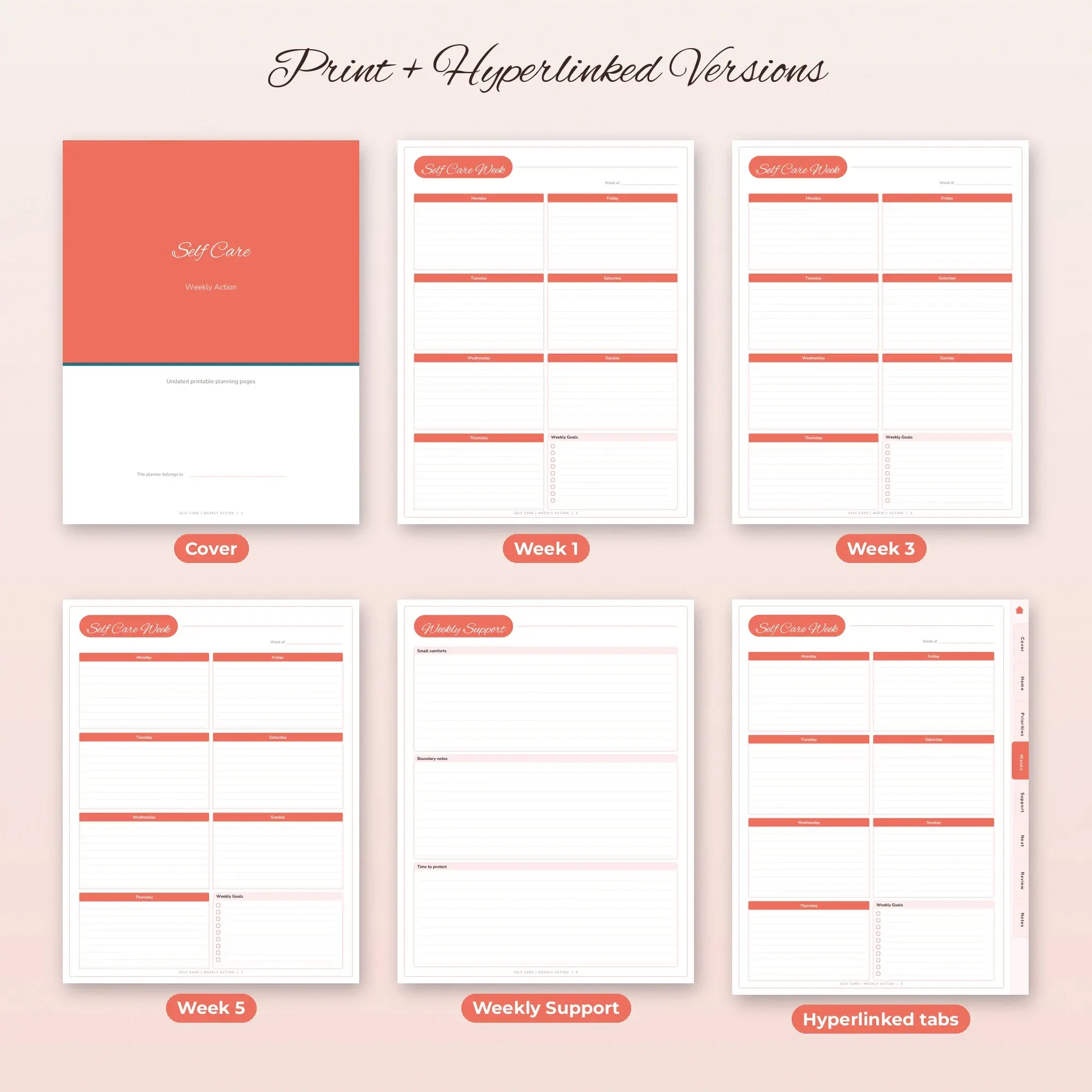 Self Care Weekly Action Planner PDF - Coral, preview 2 of 2