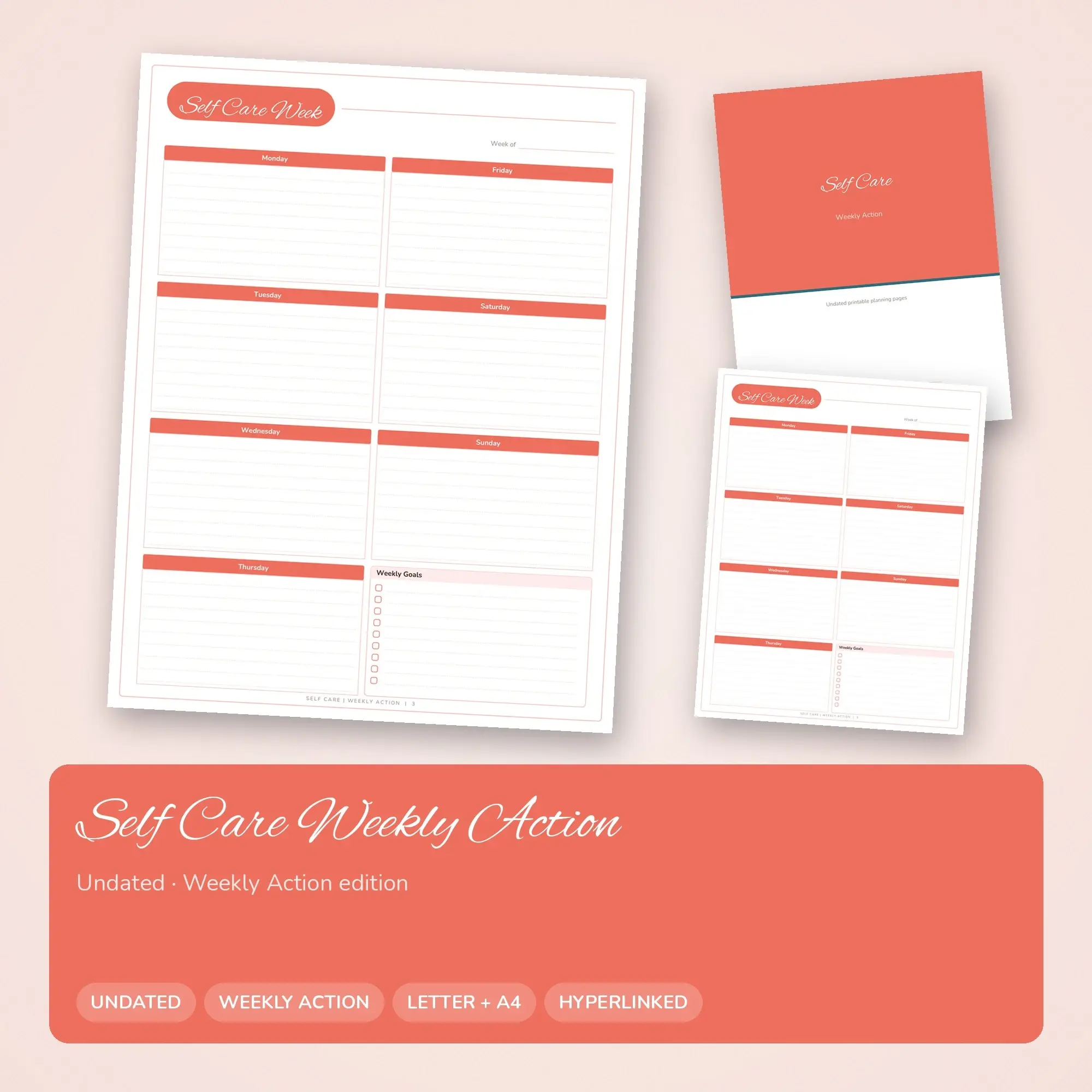 Self Care Weekly Action Planner PDF - Coral, preview 1 of 2