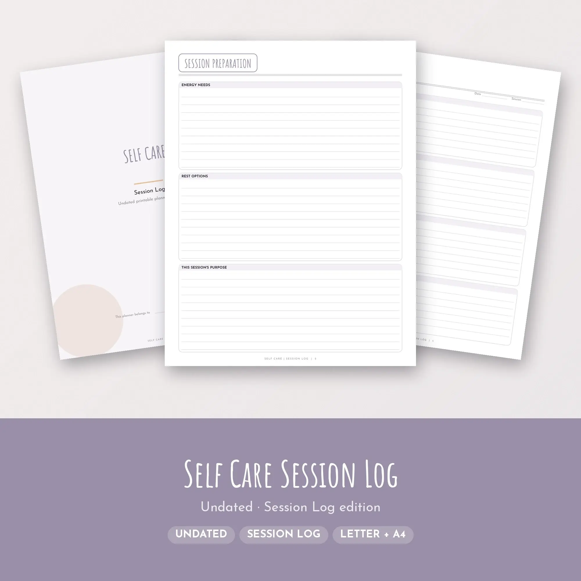 Self Care Session Log Planner PDF - Lilac preview