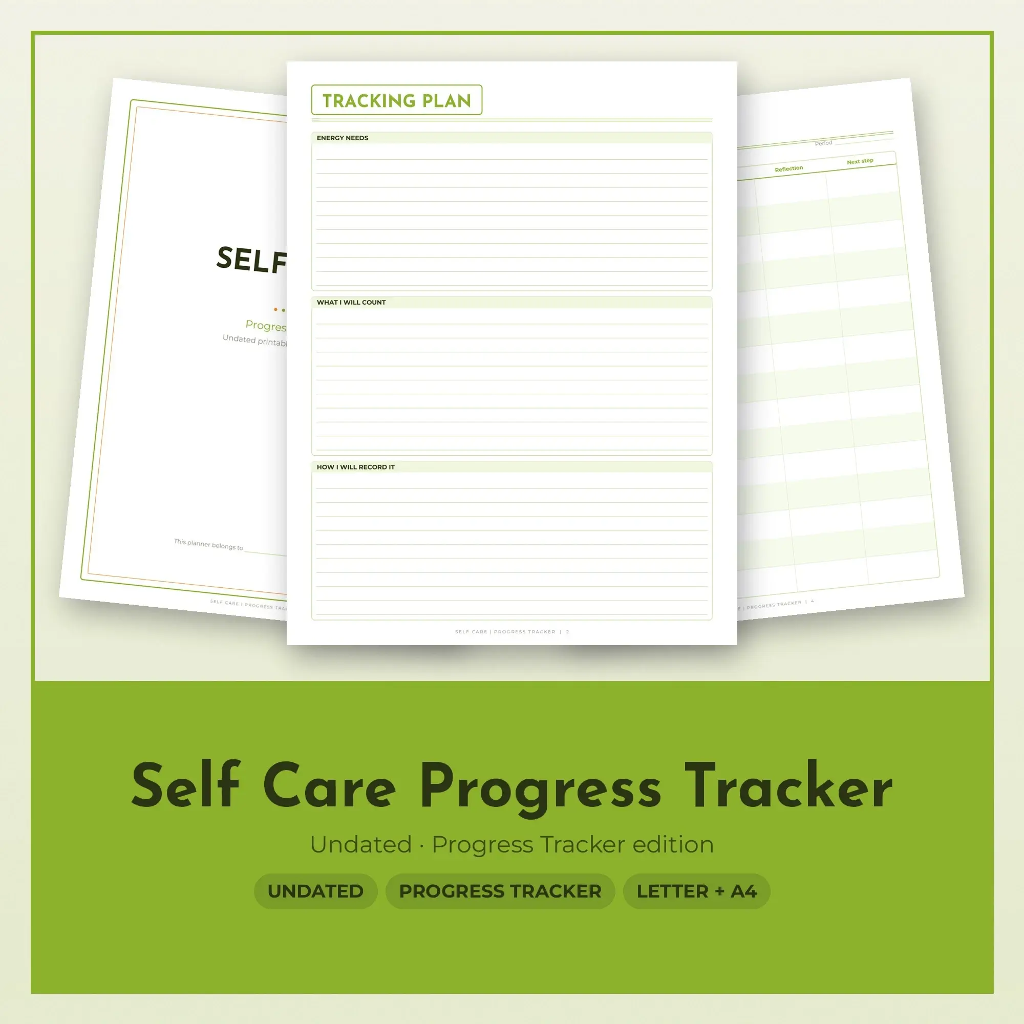 Self Care Progress Tracker Planner PDF - Lime preview