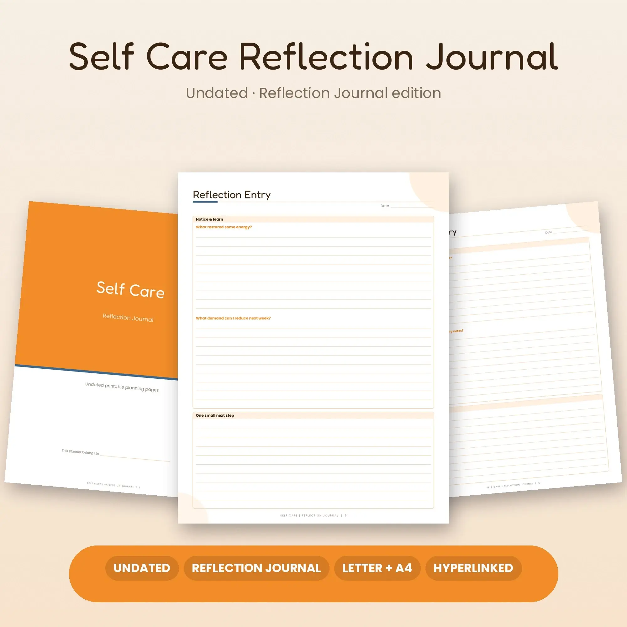 Self Care Reflection Journal Planner PDF - Tangerine preview