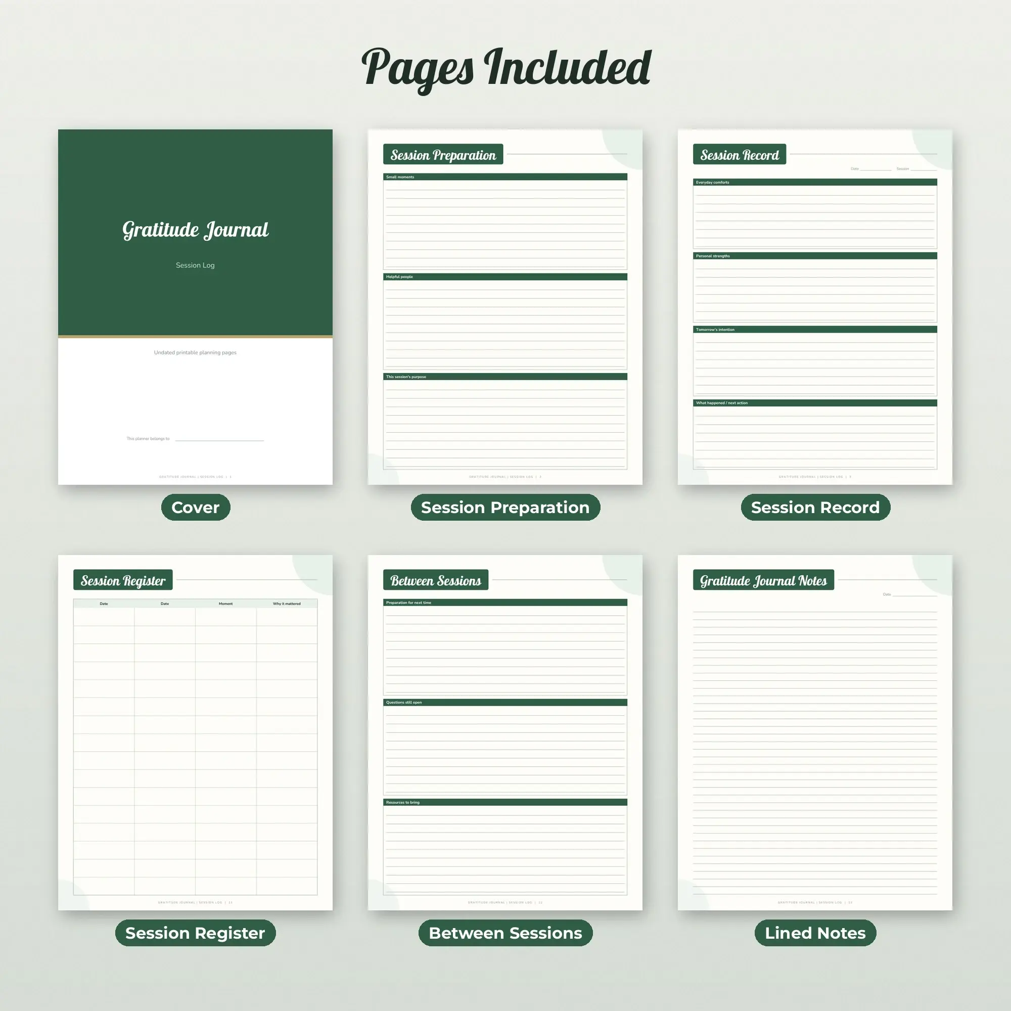 Gratitude Journal Session Log Planner PDF - Forest, preview 2 of 2