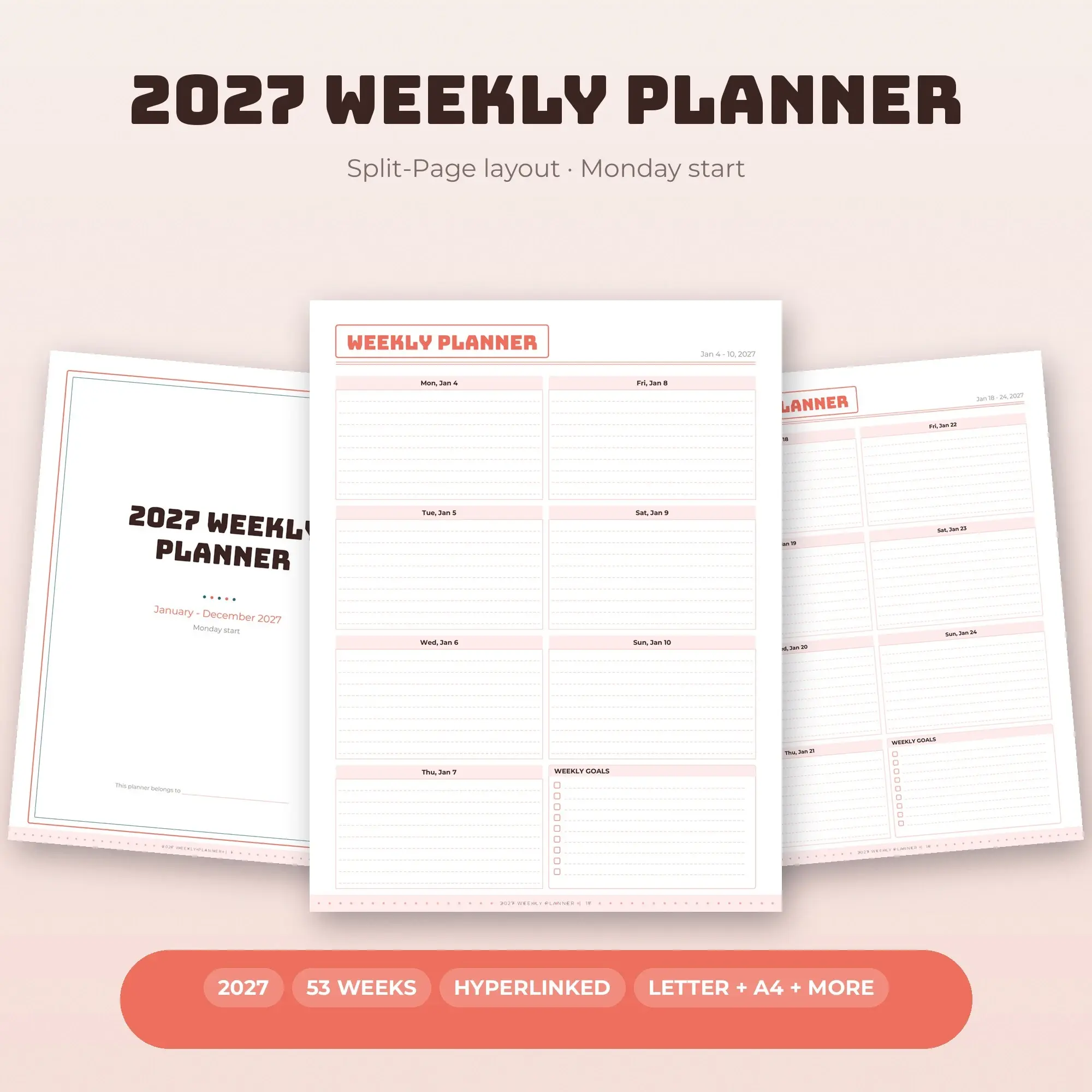 Hyperlinked 2027 Weekly Planner PDF for Tablet + Printable, Vibrant preview