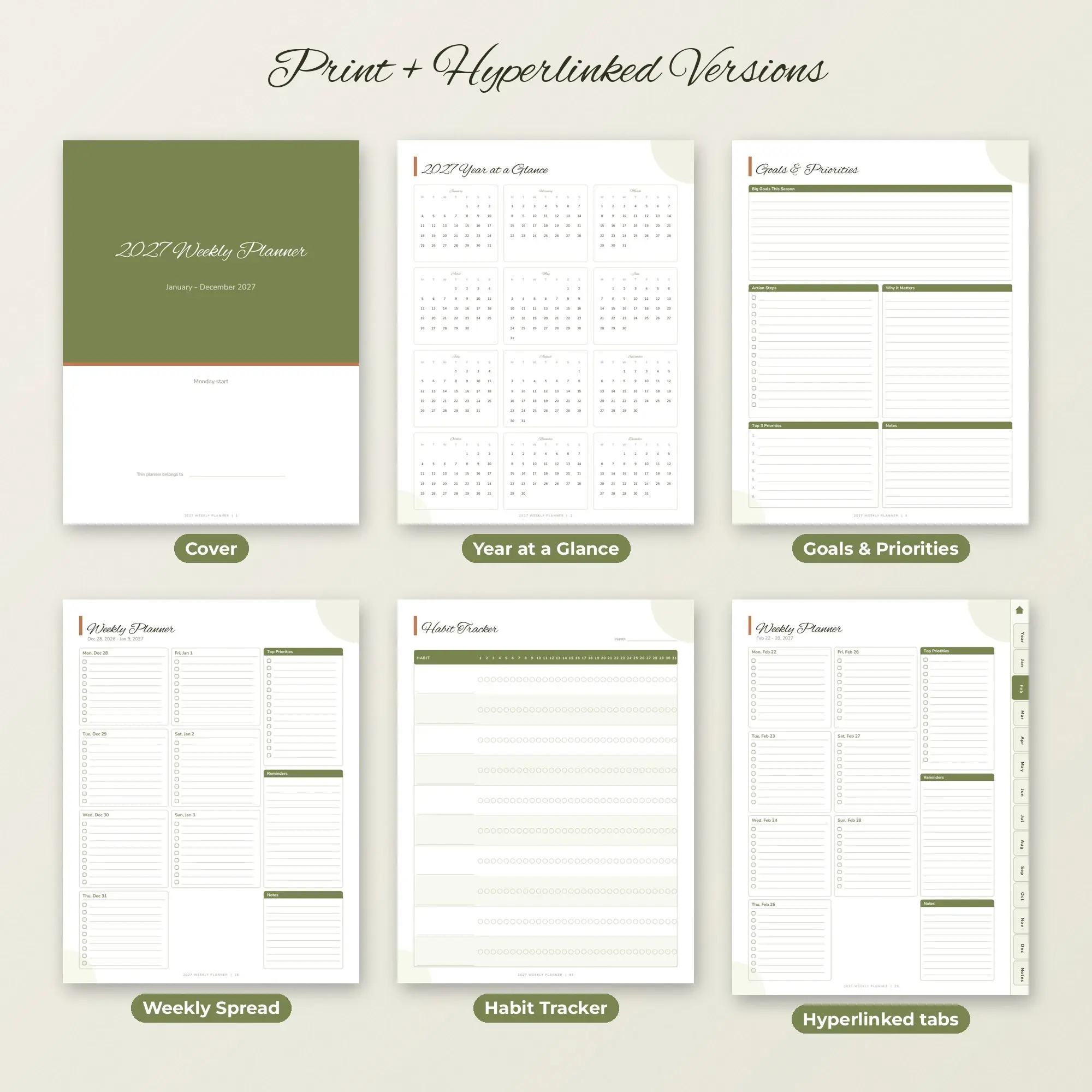 Rustic 2027 Digital Planner, Weekly Layout, Tablet + Print PDF, preview 2 of 2
