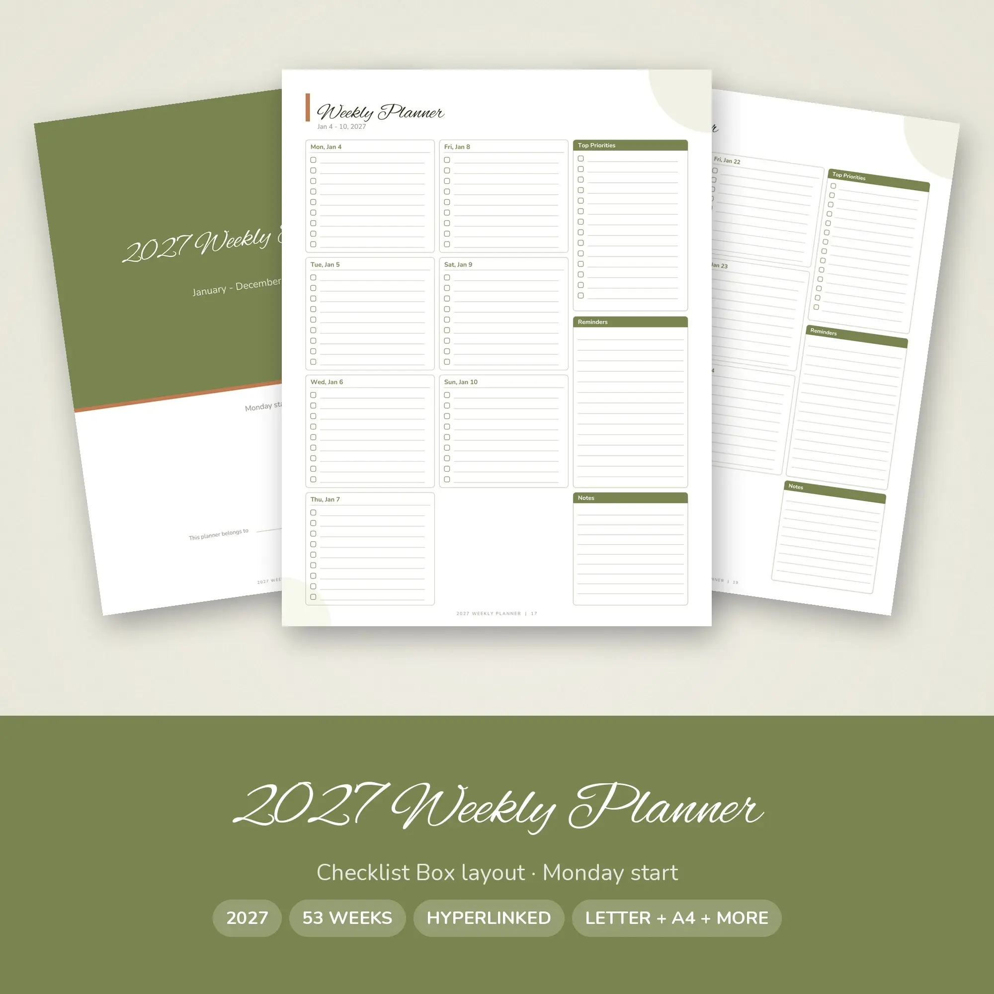 Rustic 2027 Digital Planner, Weekly Layout, Tablet + Print PDF preview