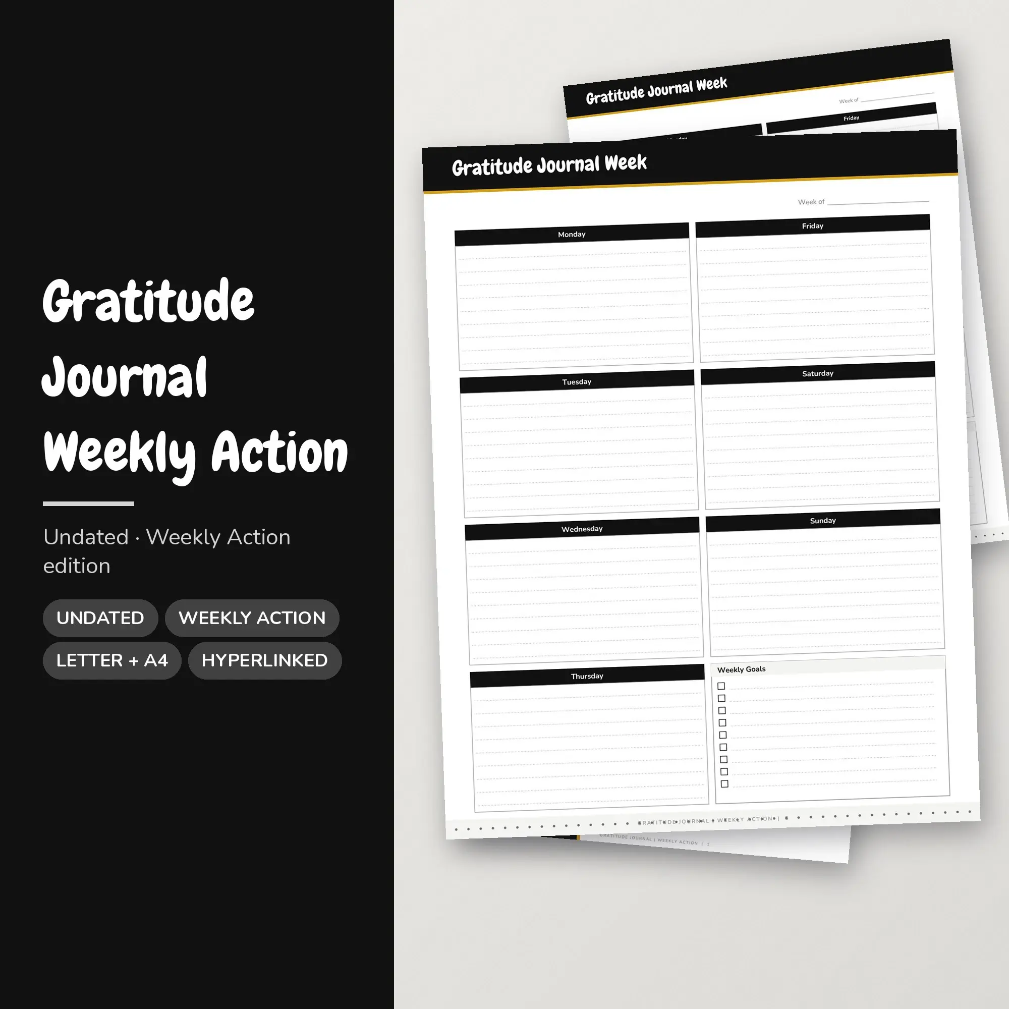 Gratitude Journal Weekly Action Planner PDF - Ink Black preview