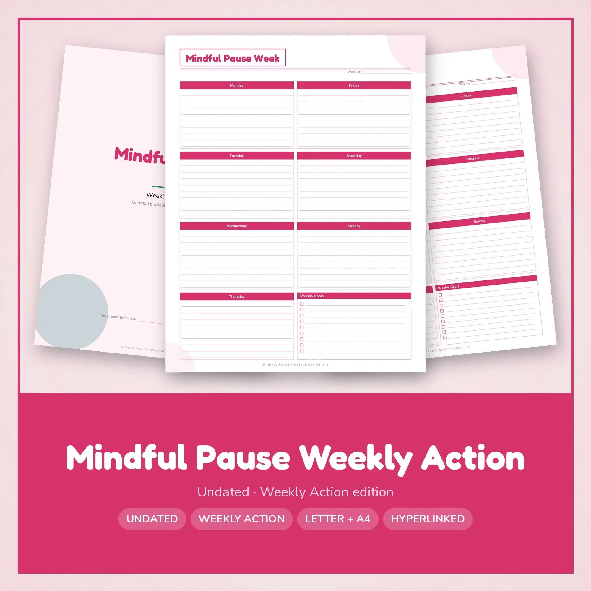 Mindful Pause Weekly Action Planner PDF - Raspberry preview