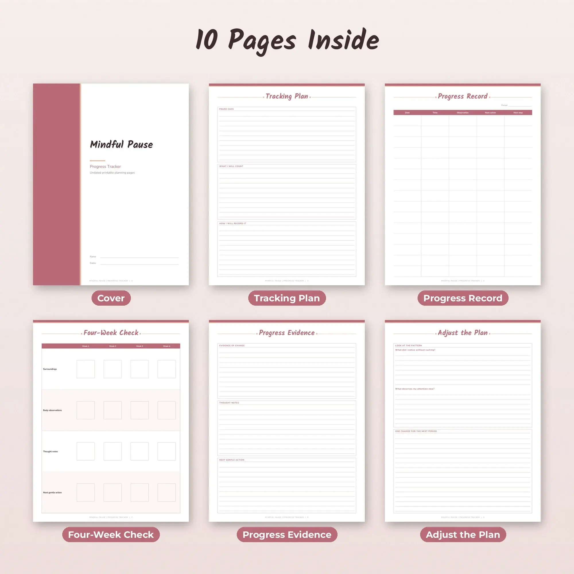 Mindful Pause Progress Tracker Planner PDF - Dusty Rose, preview 2 of 2