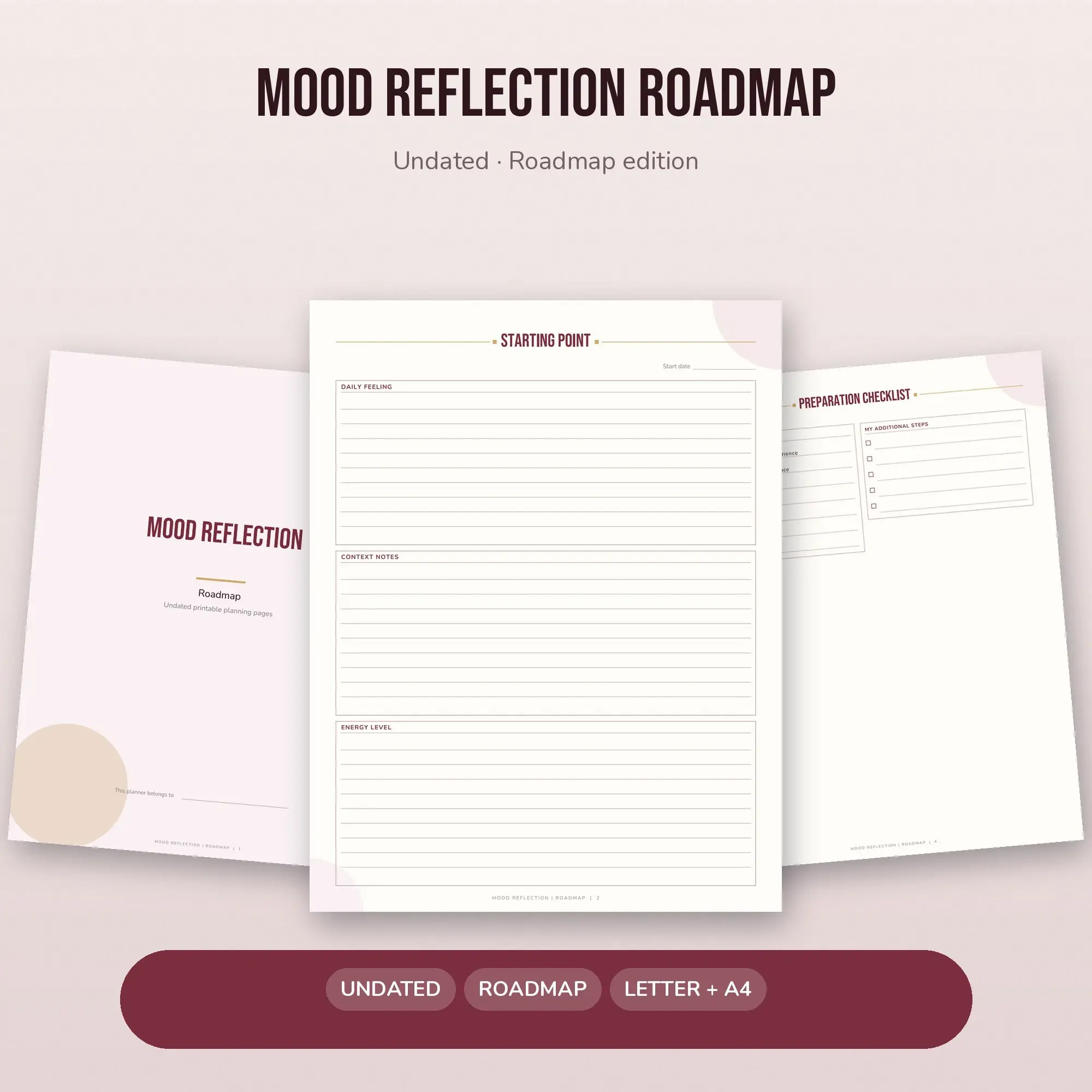 Mood Reflection Roadmap Planner PDF - Burgundy preview