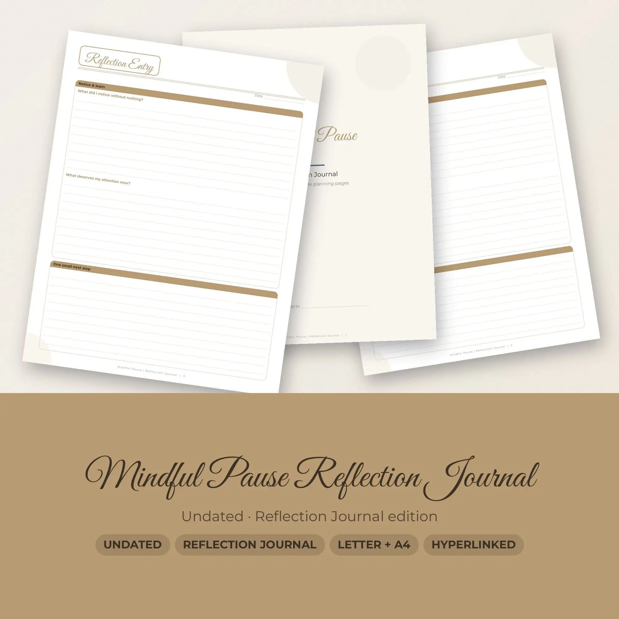Mindful Pause Reflection Journal Planner PDF - Sand preview