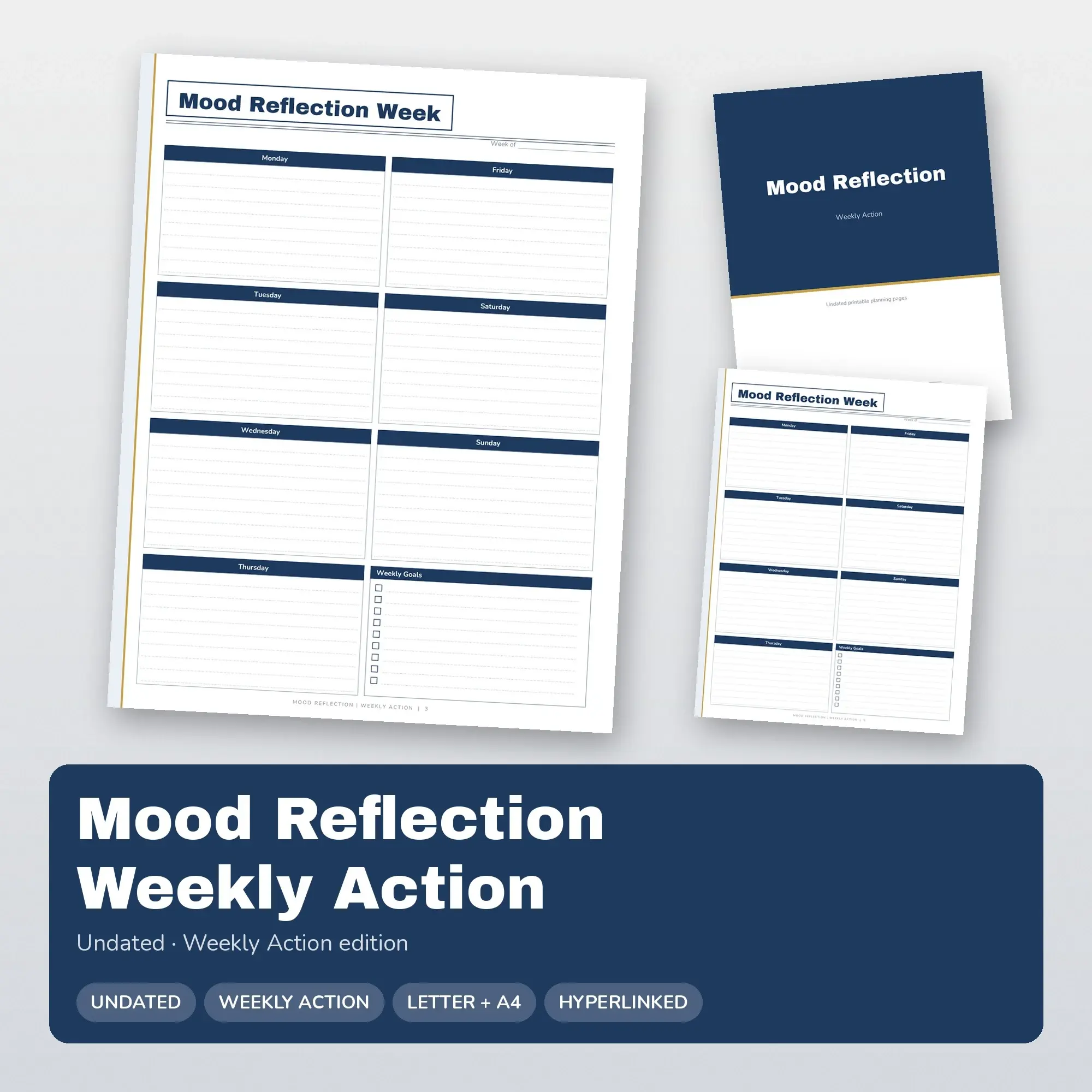 Mood Reflection Weekly Action Planner PDF - Navy preview