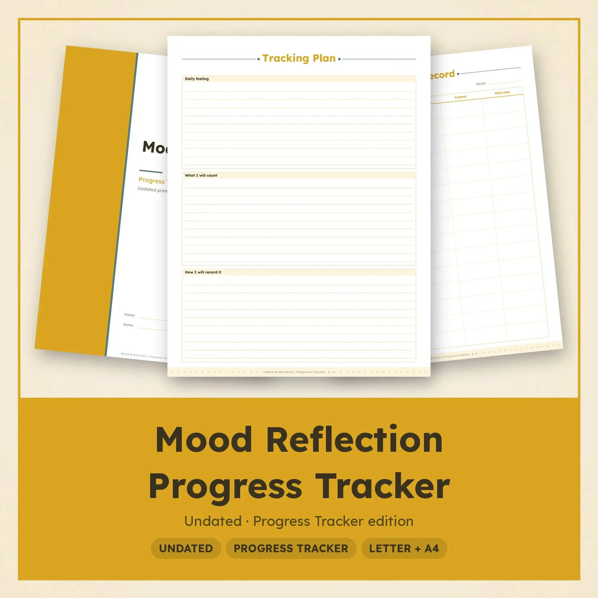 Mood Reflection Progress Tracker Planner PDF - Mustard preview