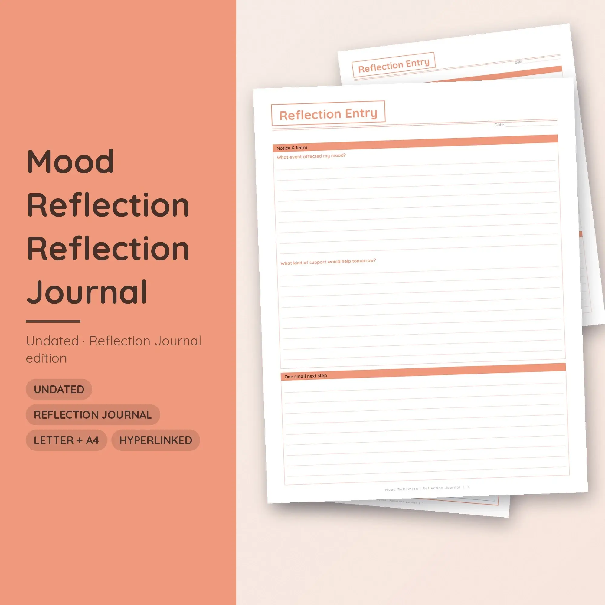 Mood Reflection Reflection Journal Planner PDF - Peach preview