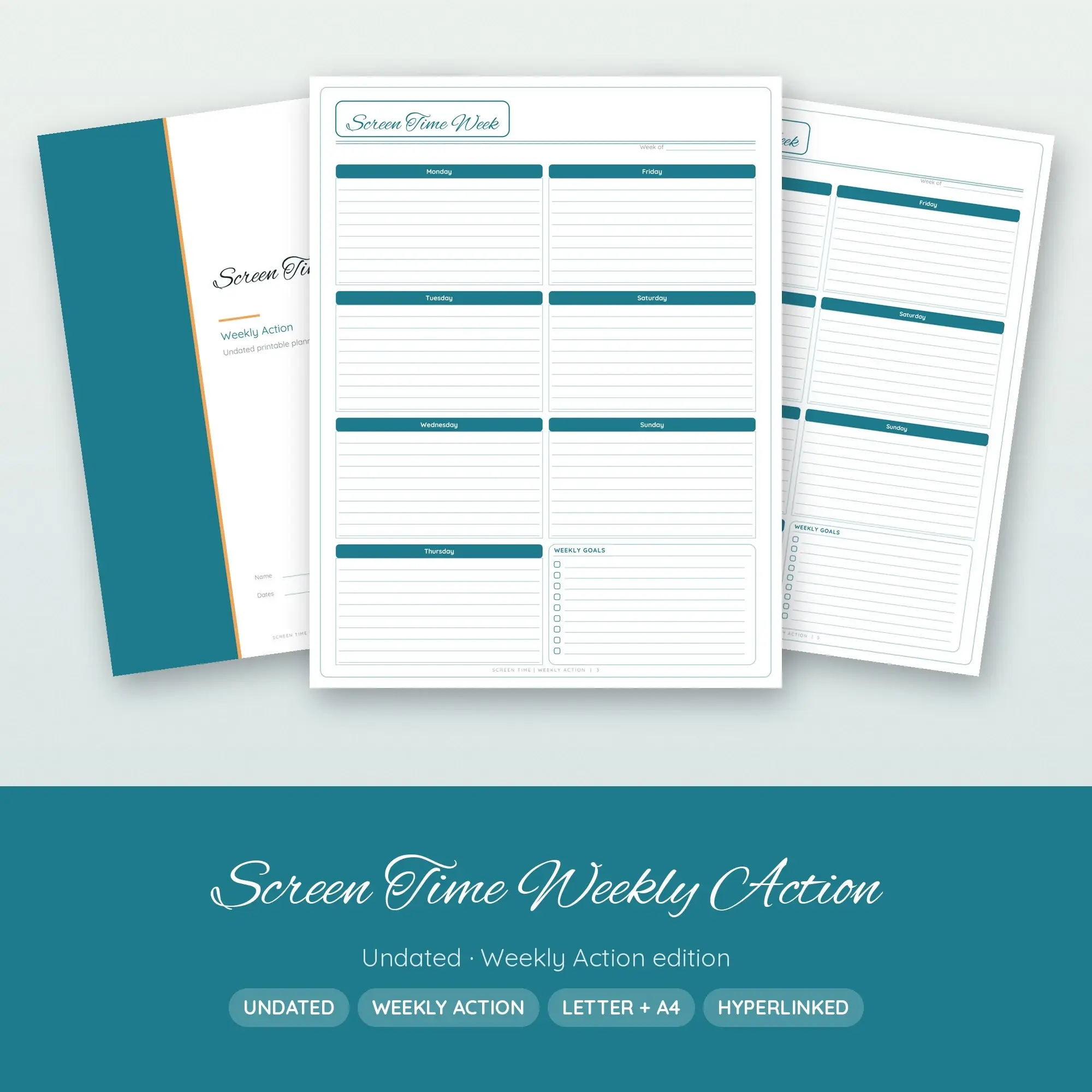 Screen Time Weekly Action Planner PDF - Ocean Teal preview