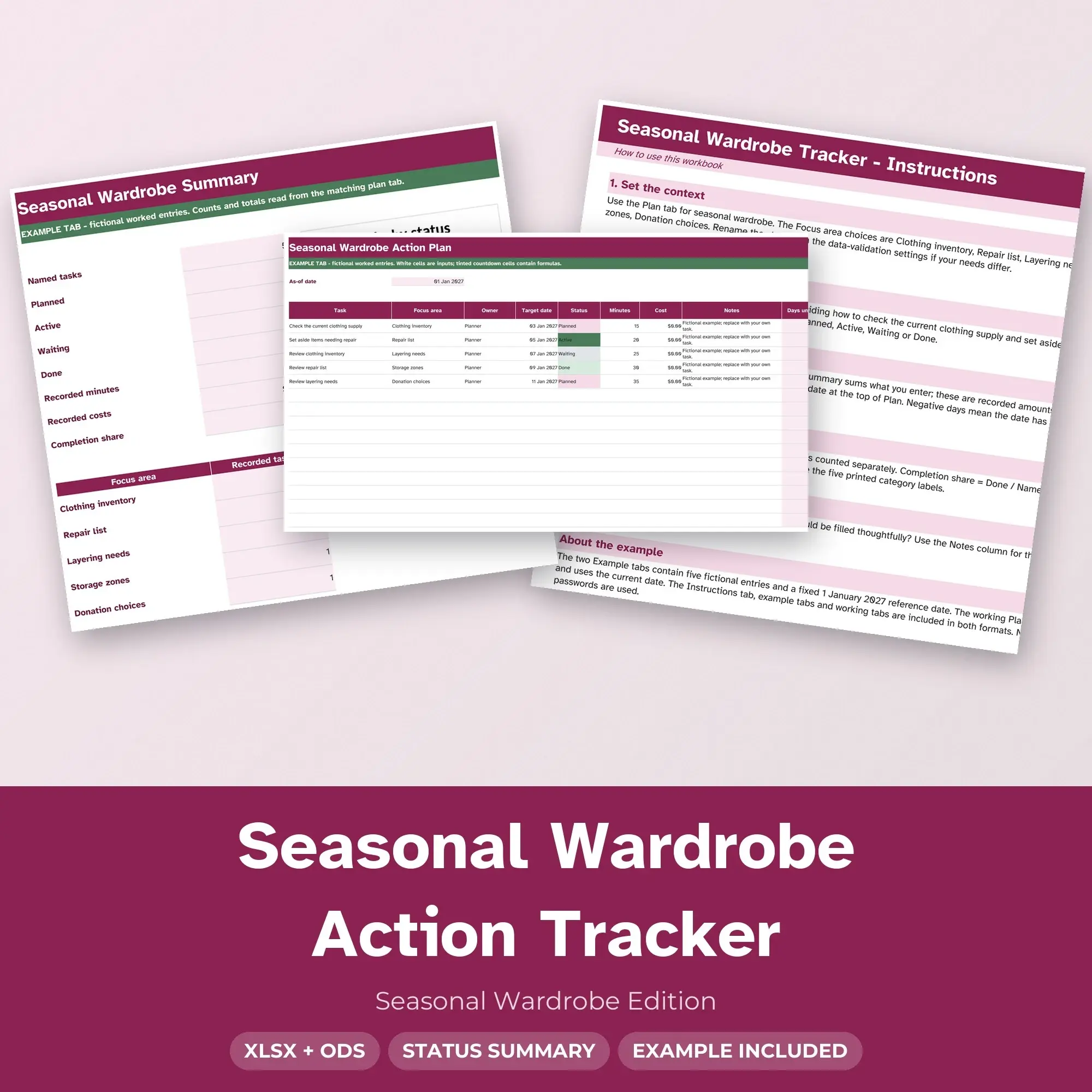 Seasonal Wardrobe Action Tracker Spreadsheet, XLSX + ODS preview