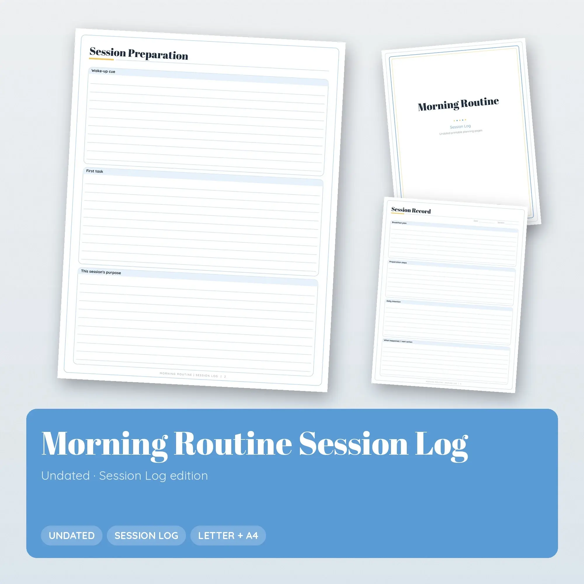 Morning Routine Session Log Planner PDF - Sky Blue preview