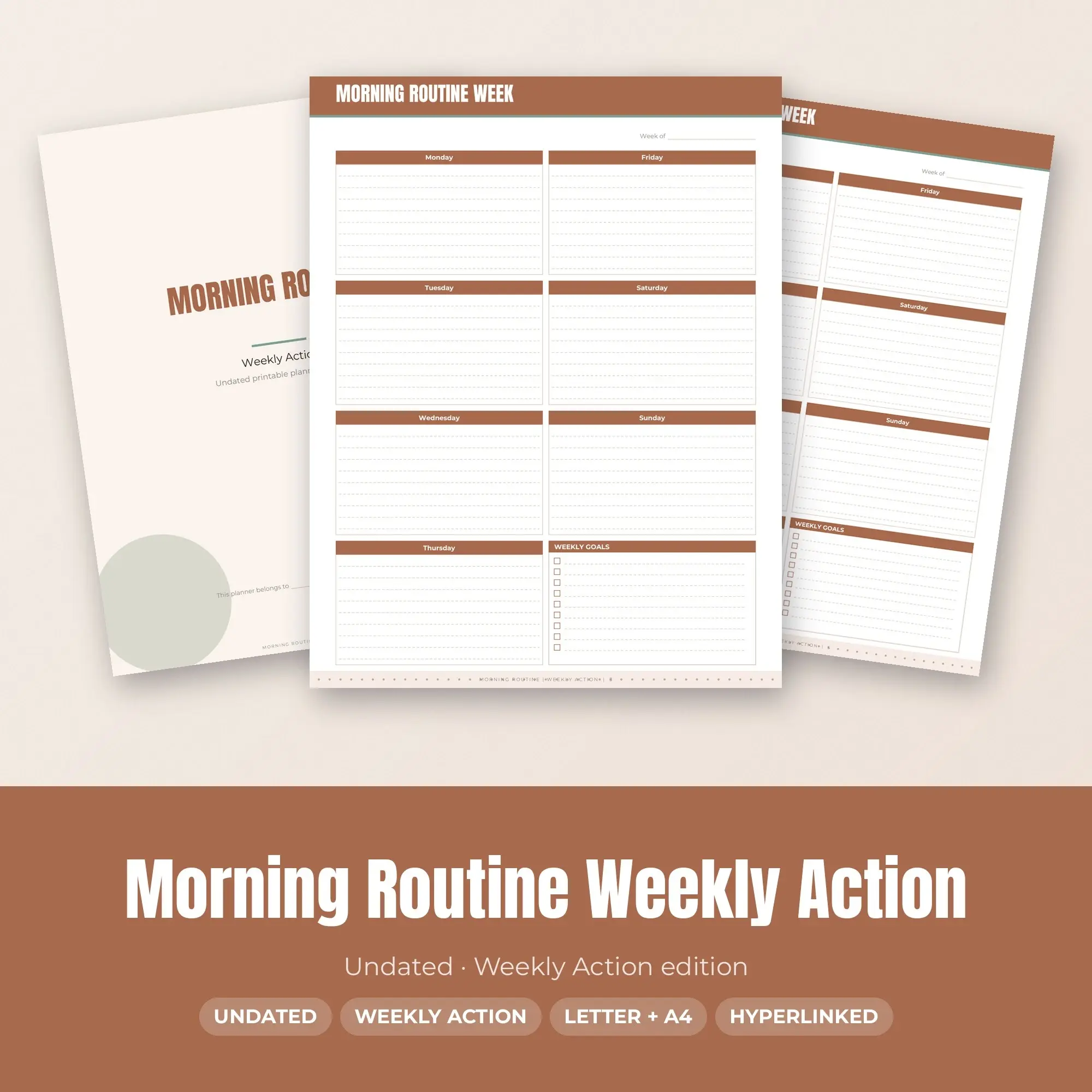 Morning Routine Weekly Action Planner PDF - Clay preview