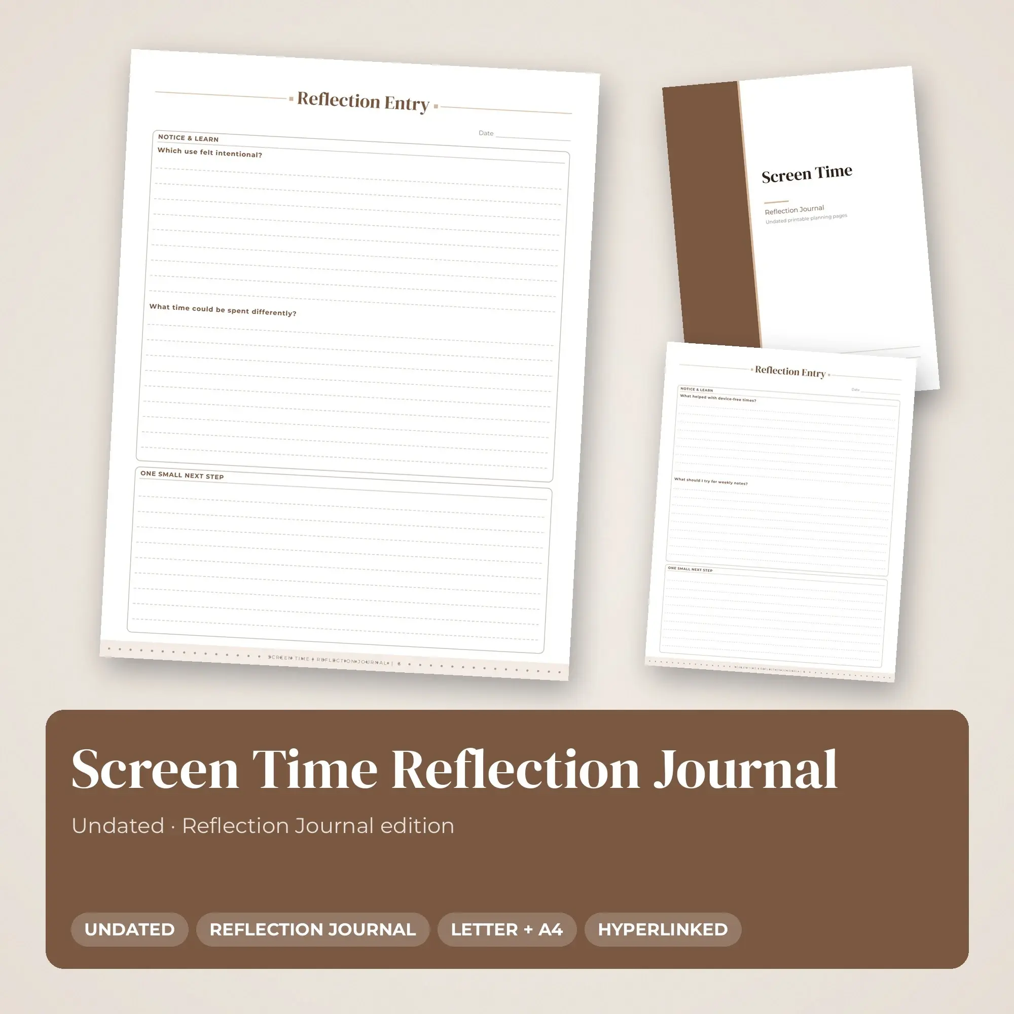 Screen Time Reflection Journal Planner PDF - Cocoa preview