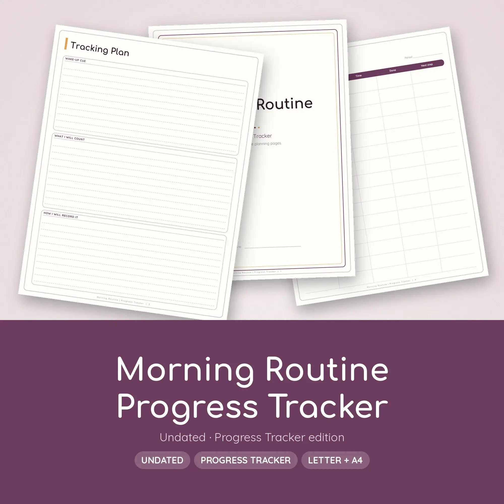 Morning Routine Progress Tracker Planner PDF - Plum preview