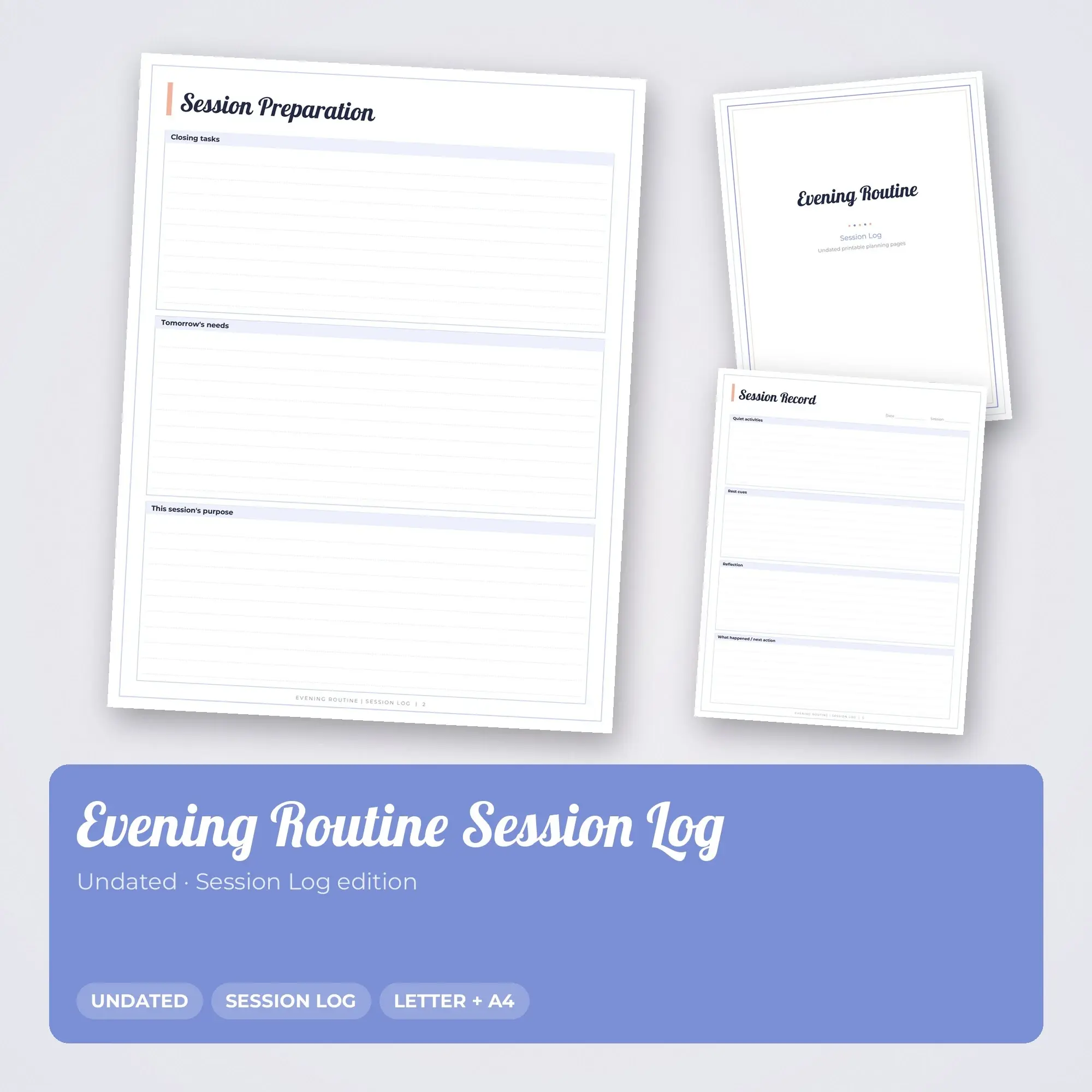 Evening Routine Session Log Planner PDF - Periwinkle preview