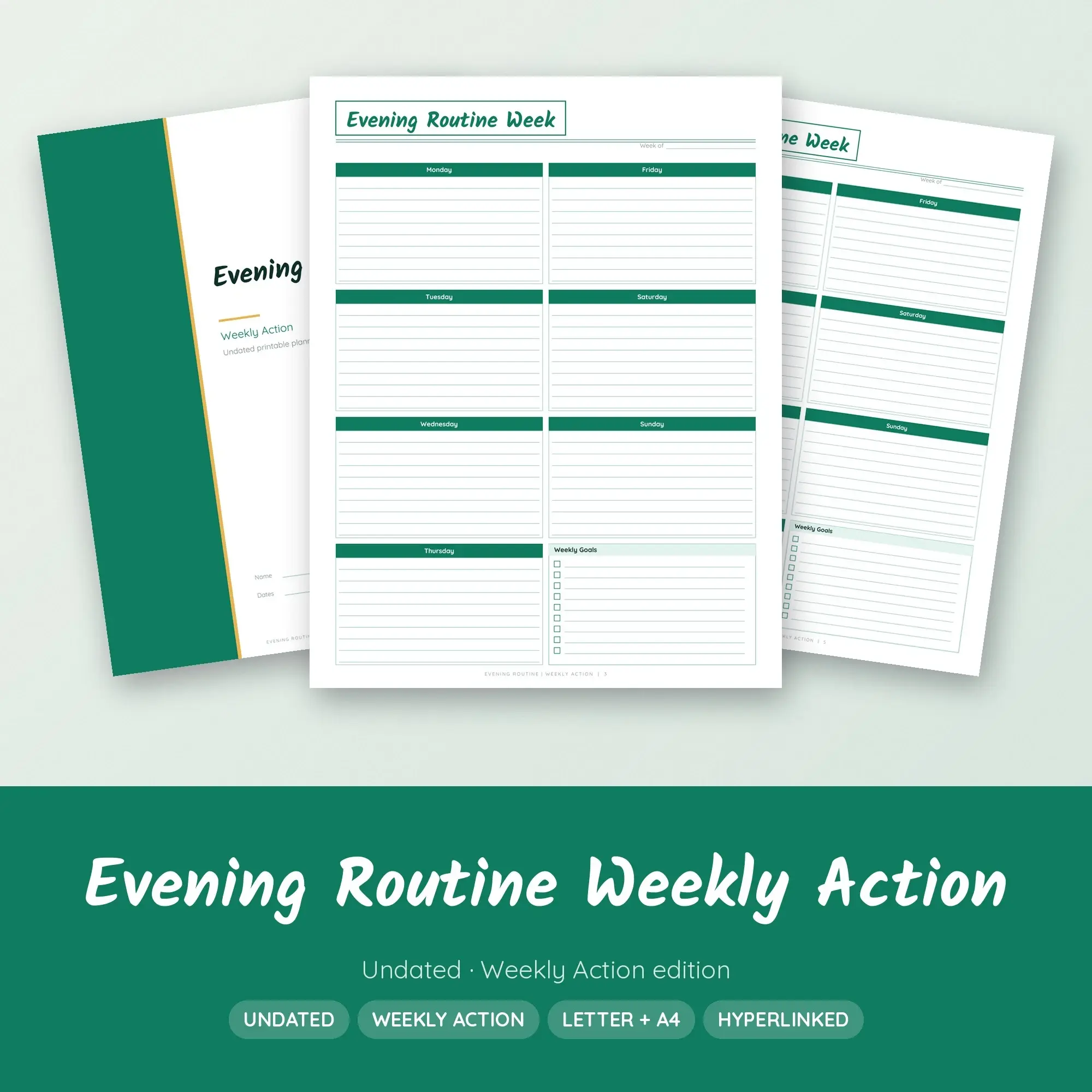 Evening Routine Weekly Action Planner PDF - Emerald preview