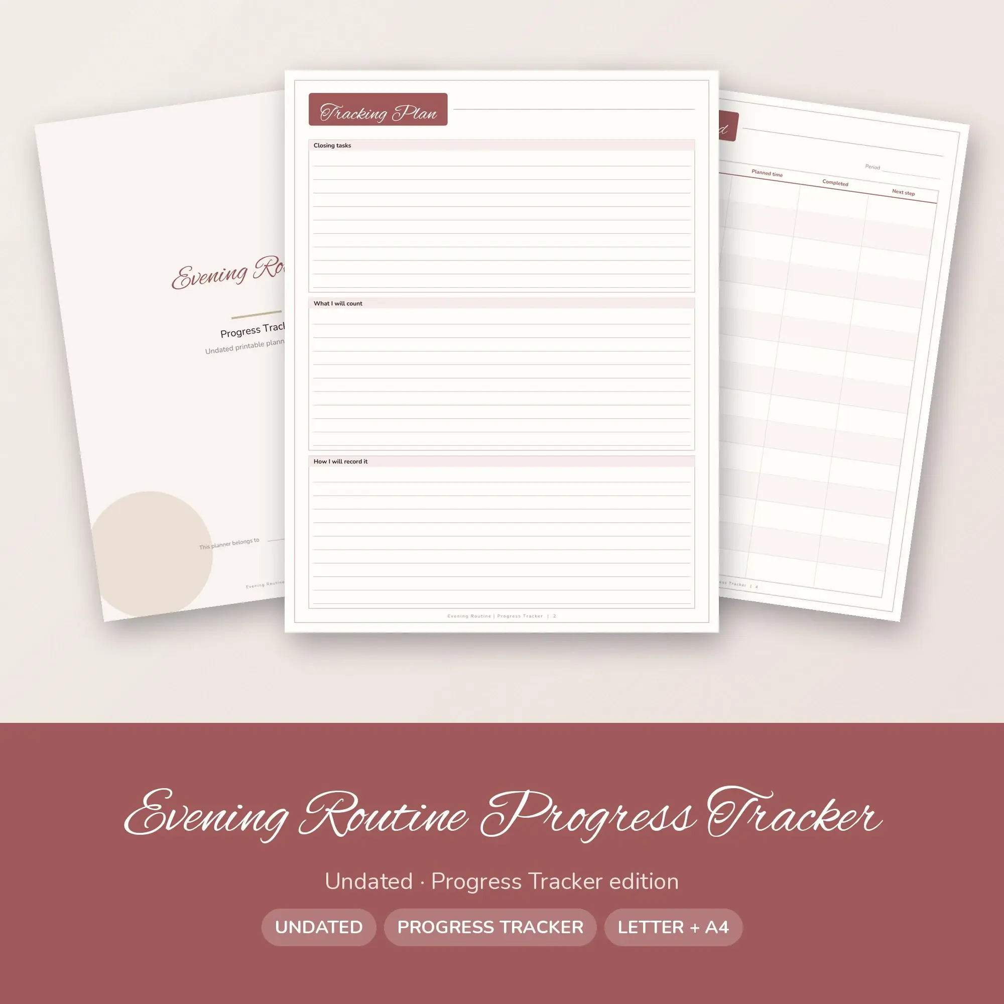 Evening Routine Progress Tracker Planner PDF - Rosewood preview