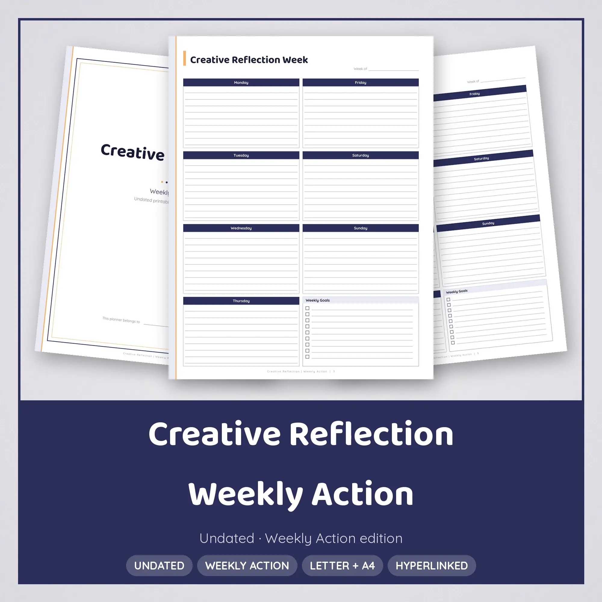 Creative Reflection Weekly Action Planner PDF - Midnight preview