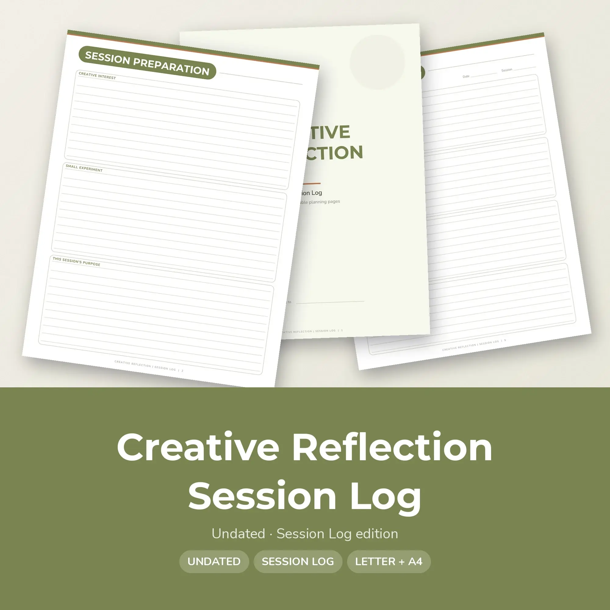 Creative Reflection Session Log Planner PDF - Olive preview