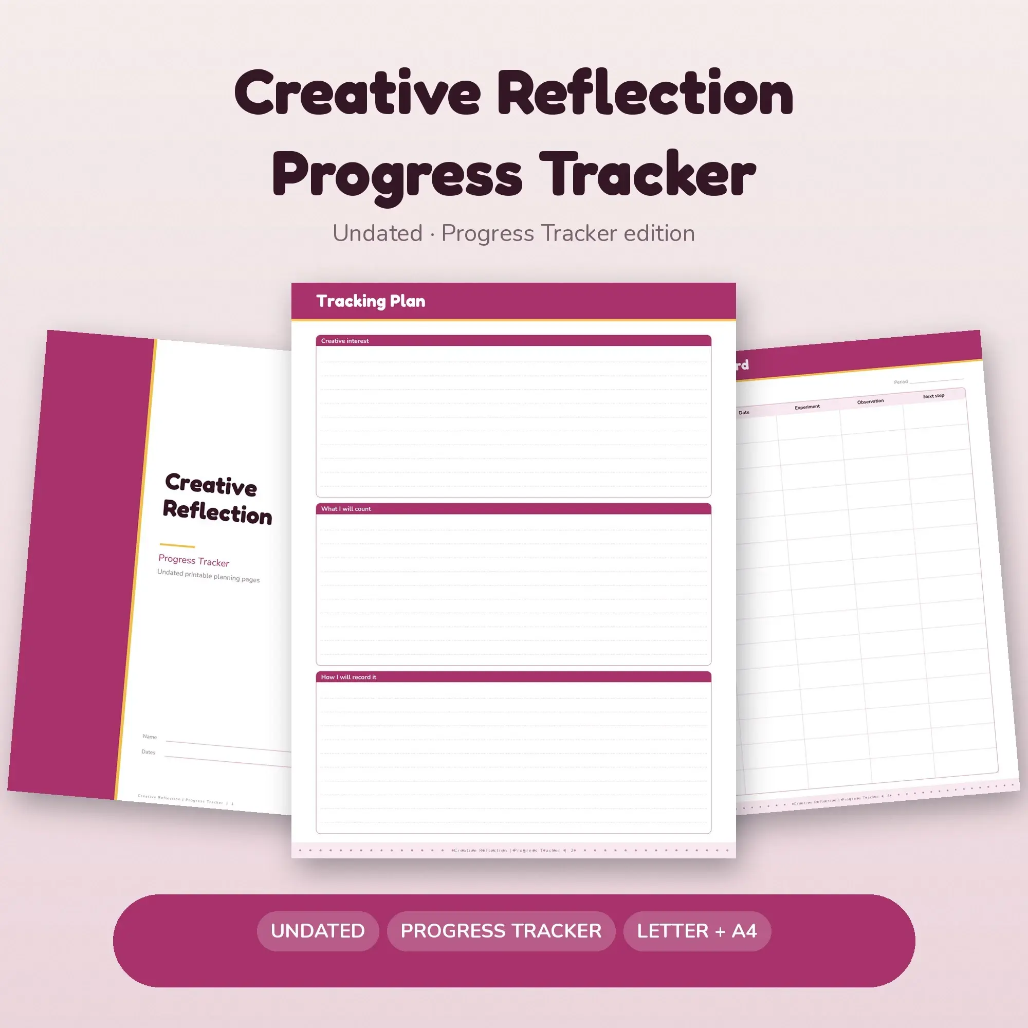 Creative Reflection Progress Tracker Planner PDF - Berry preview