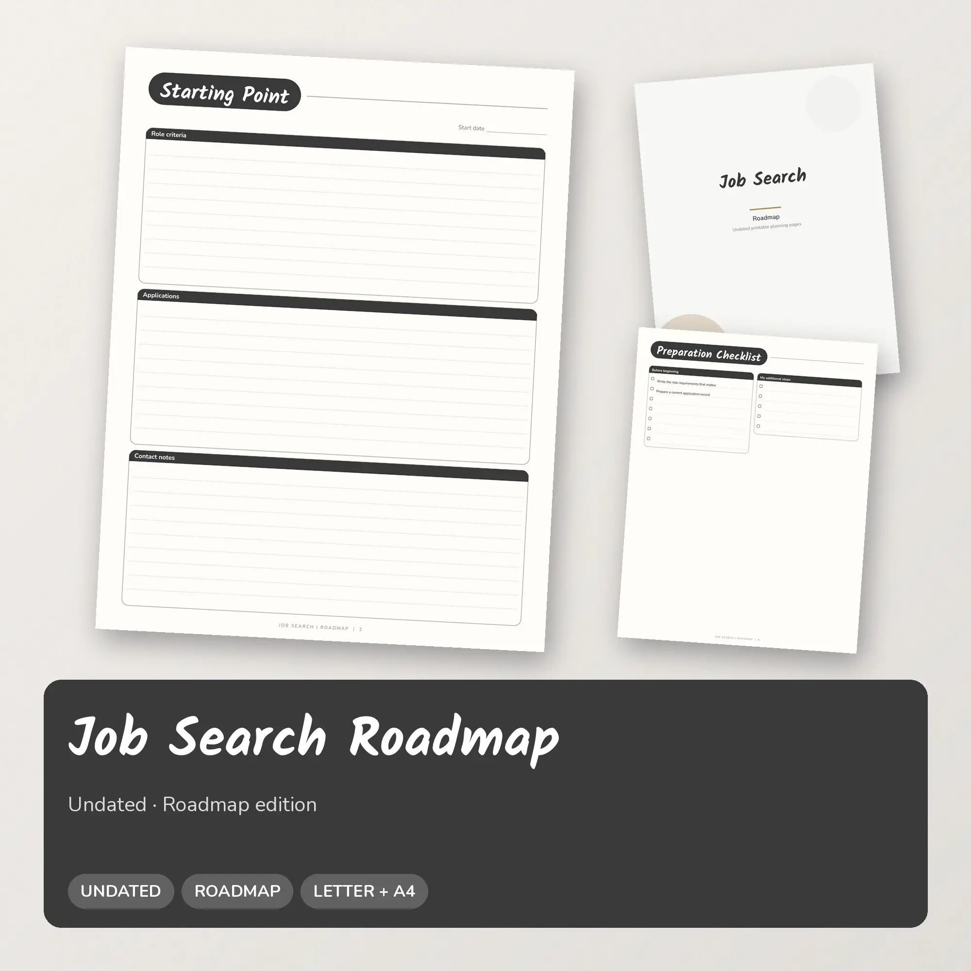 Job Search Roadmap Planner PDF - Charcoal preview
