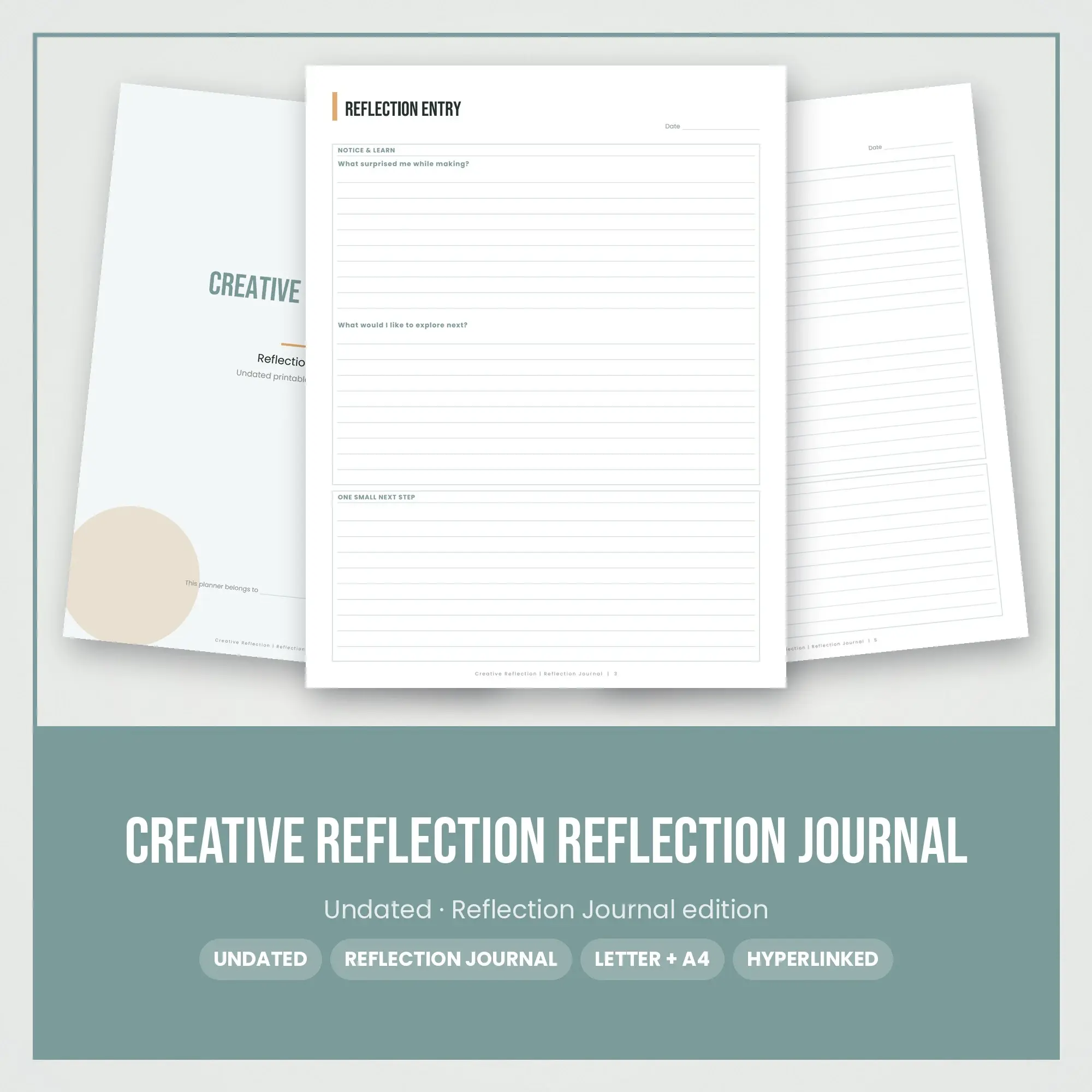 Creative Reflection Reflection Journal Planner PDF - Seafoam, preview 1 of 2