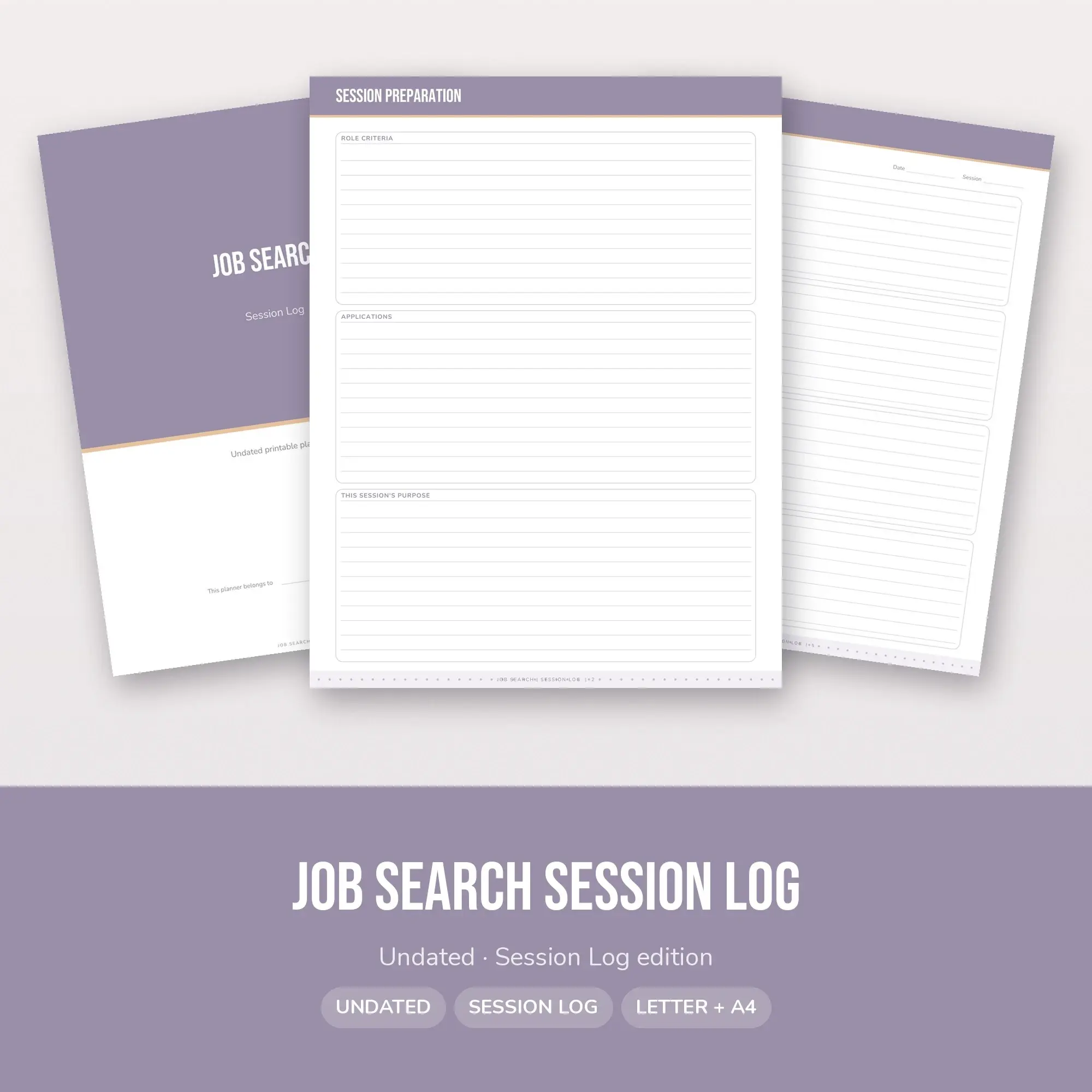 Job Search Session Log Planner PDF - Lilac preview