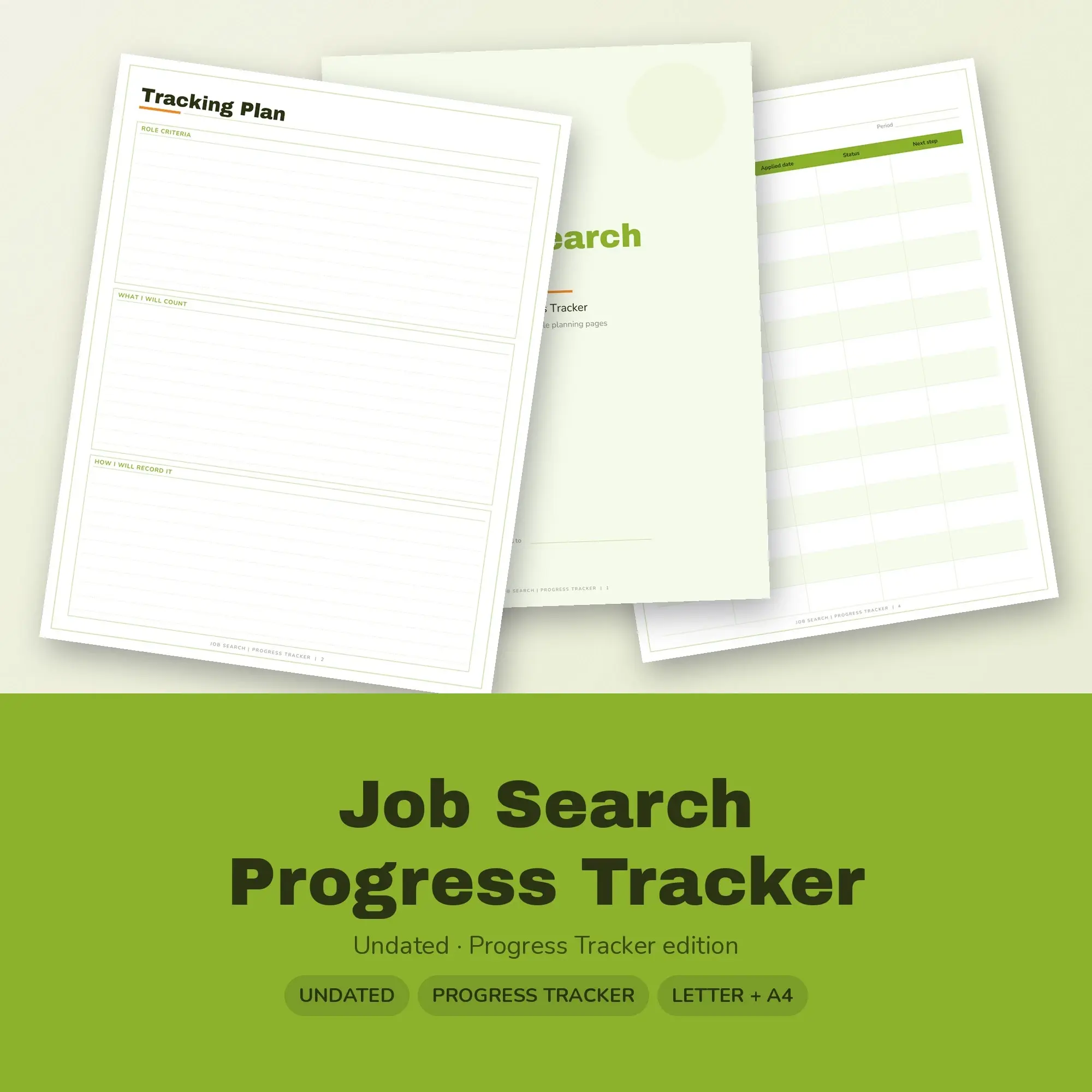 Job Search Progress Tracker Planner PDF - Lime preview