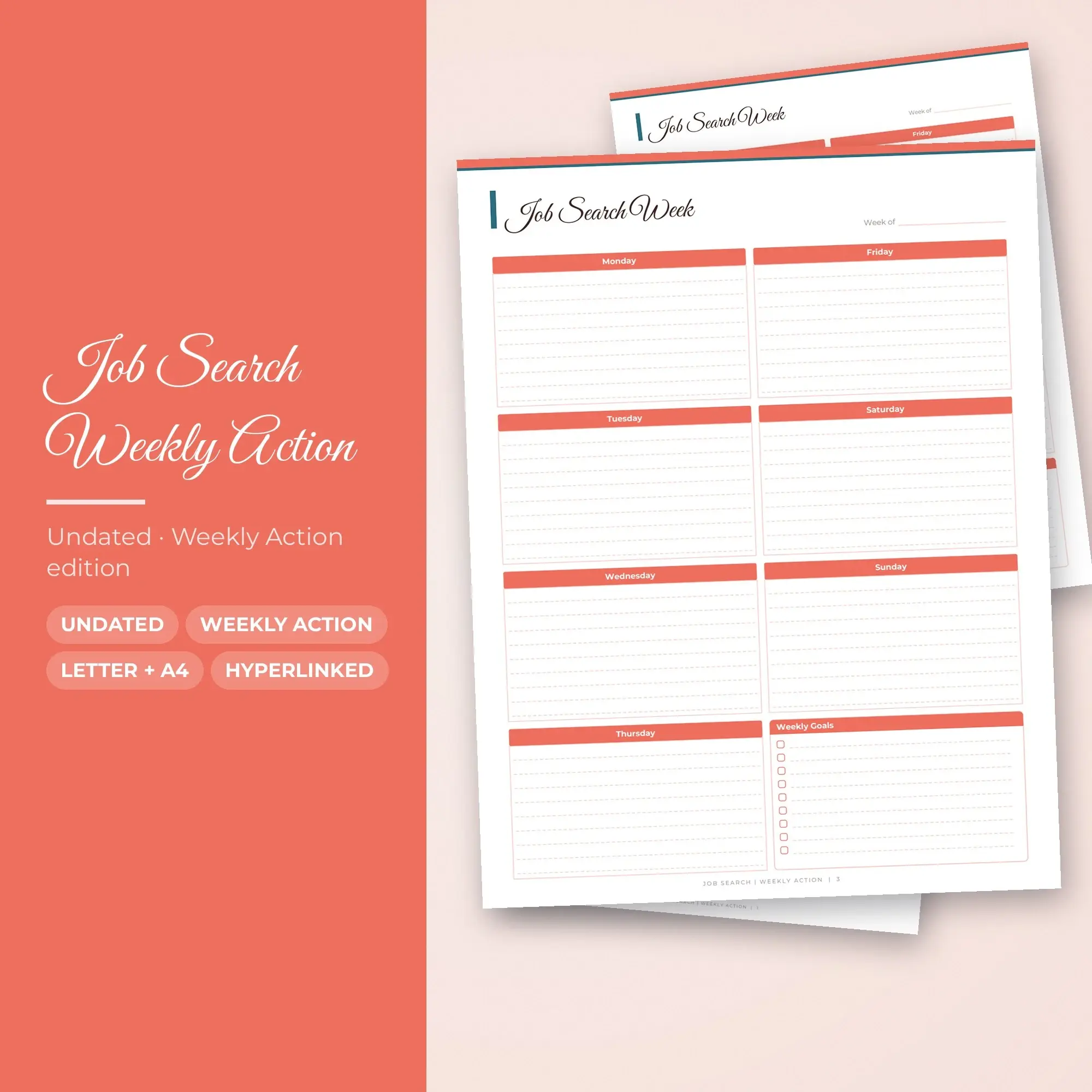 Job Search Weekly Action Planner PDF - Coral, preview 1 of 2