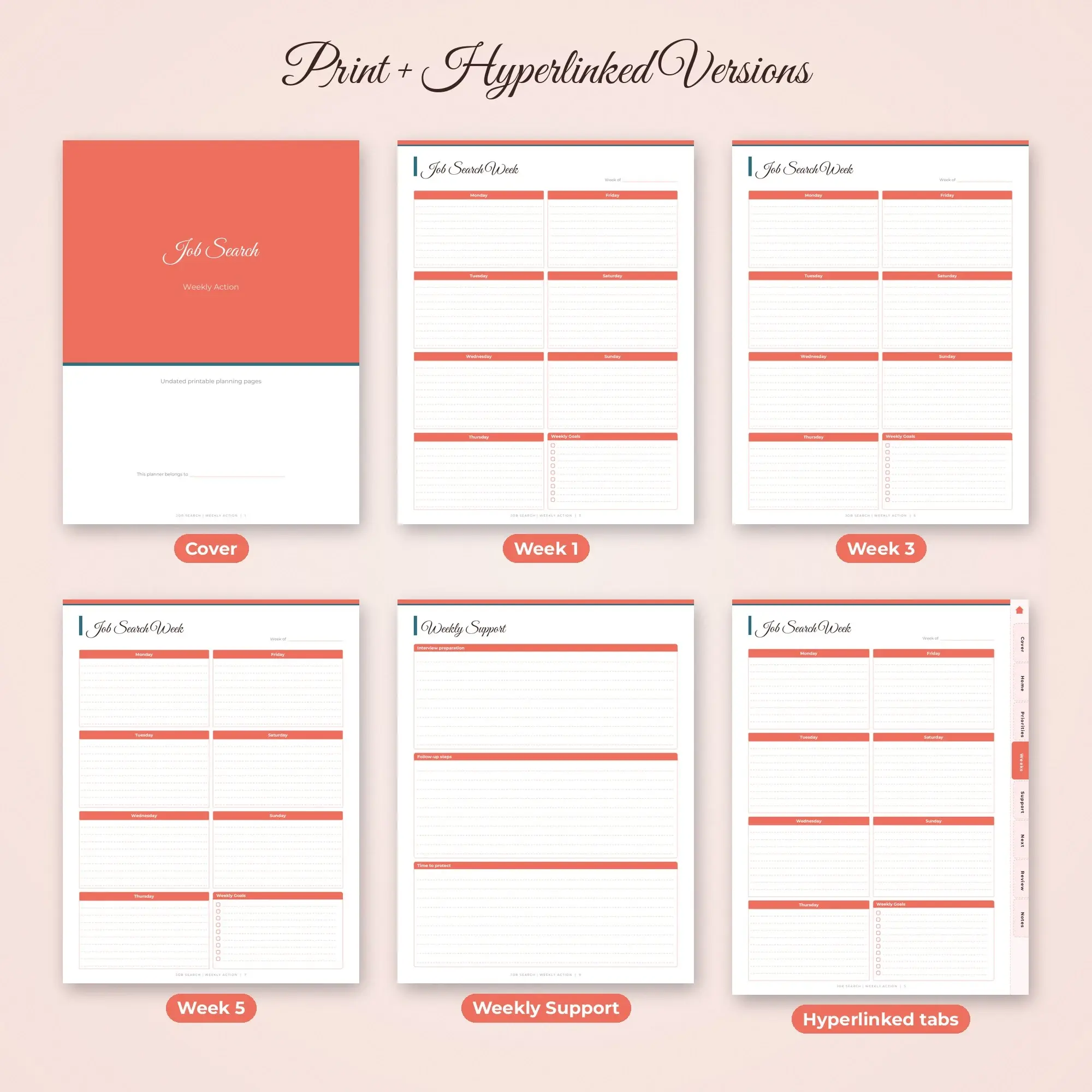 Job Search Weekly Action Planner PDF - Coral, preview 2 of 2